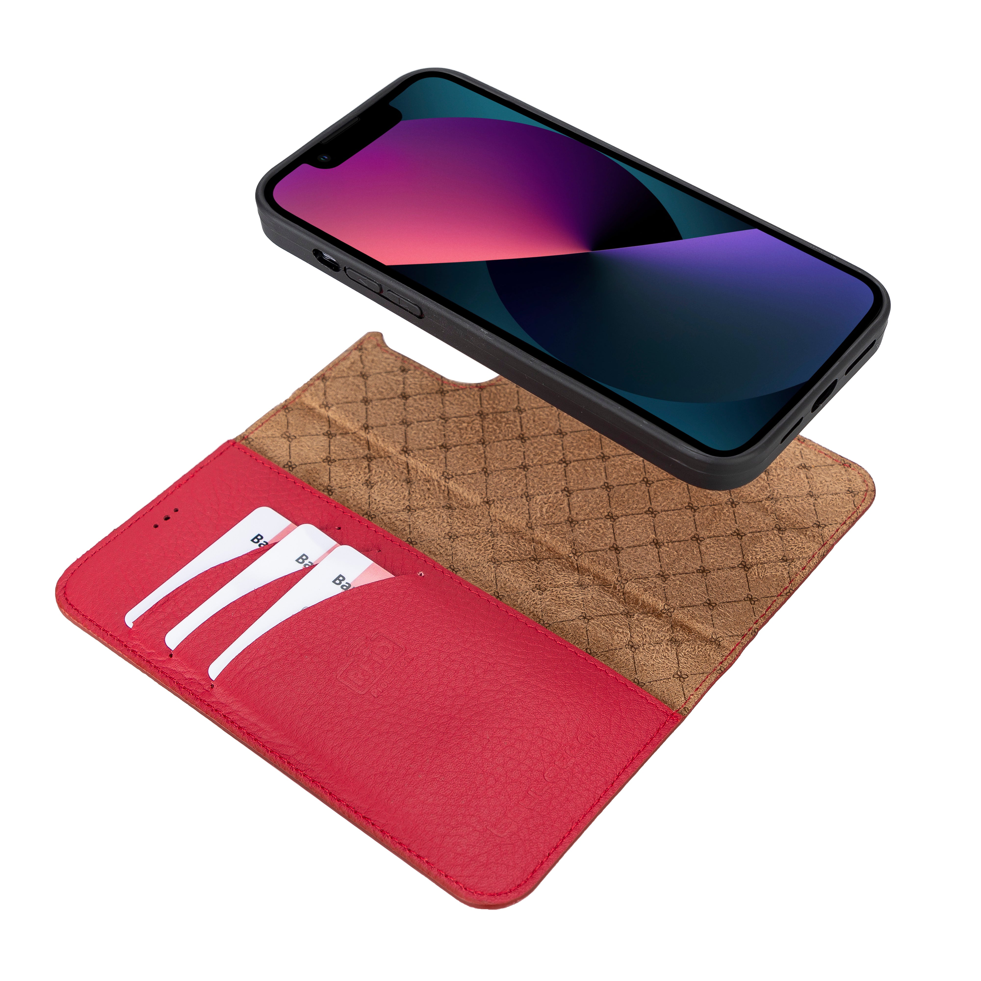 Étui portefeuille détachable en cuir véritable pour iPhone 13