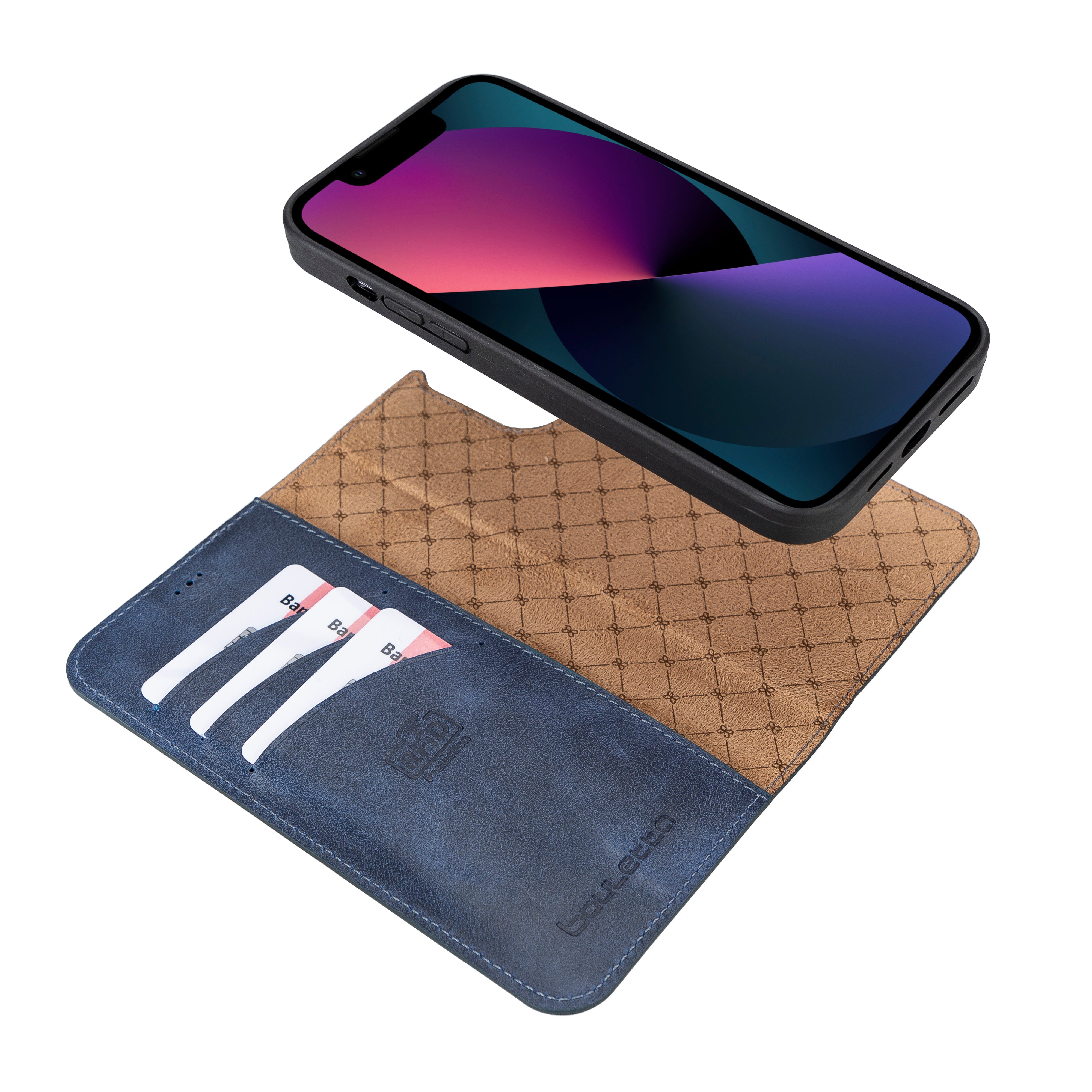 Étui portefeuille détachable en cuir véritable pour iPhone 13