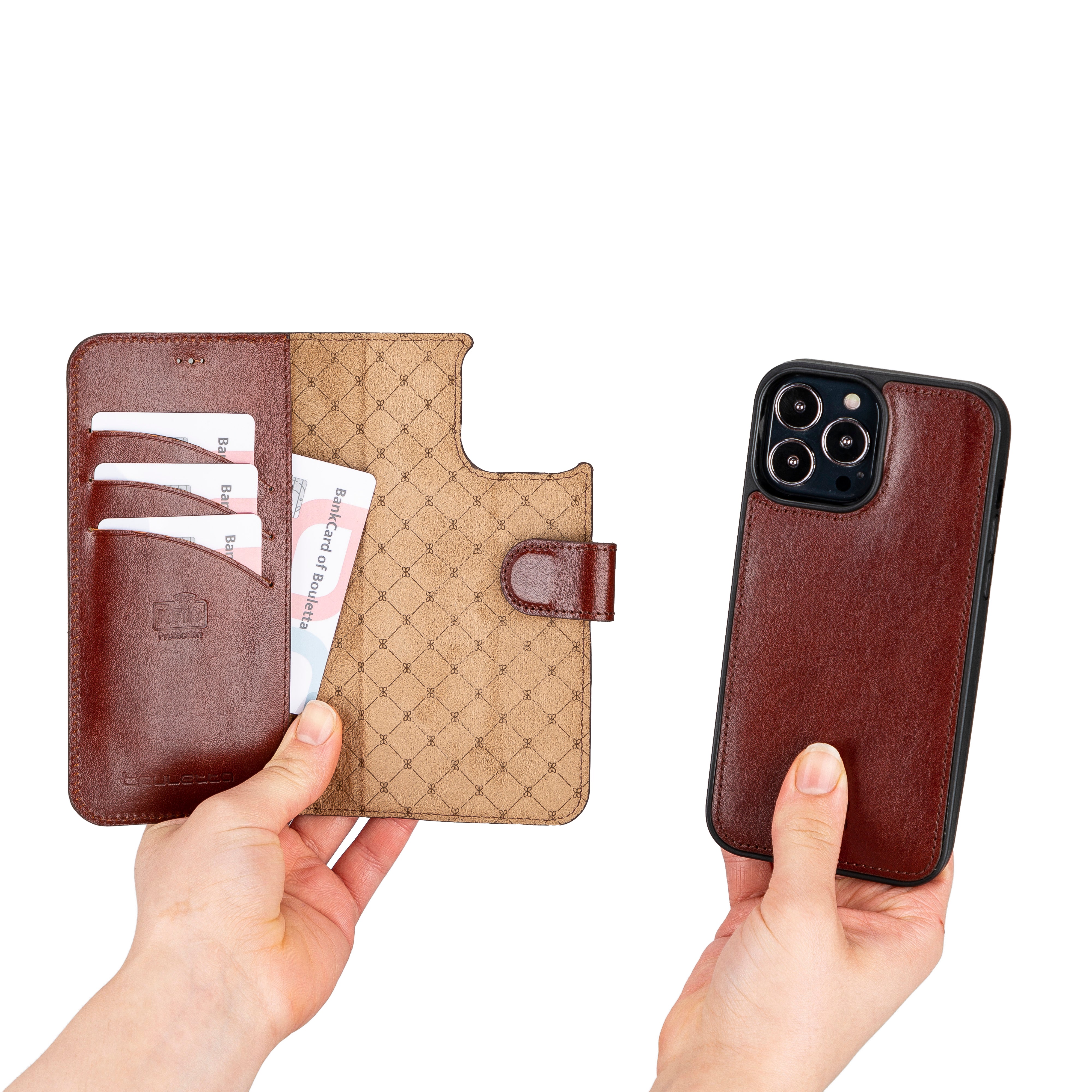 Étui portefeuille détachable en cuir véritable pour iPhone 13