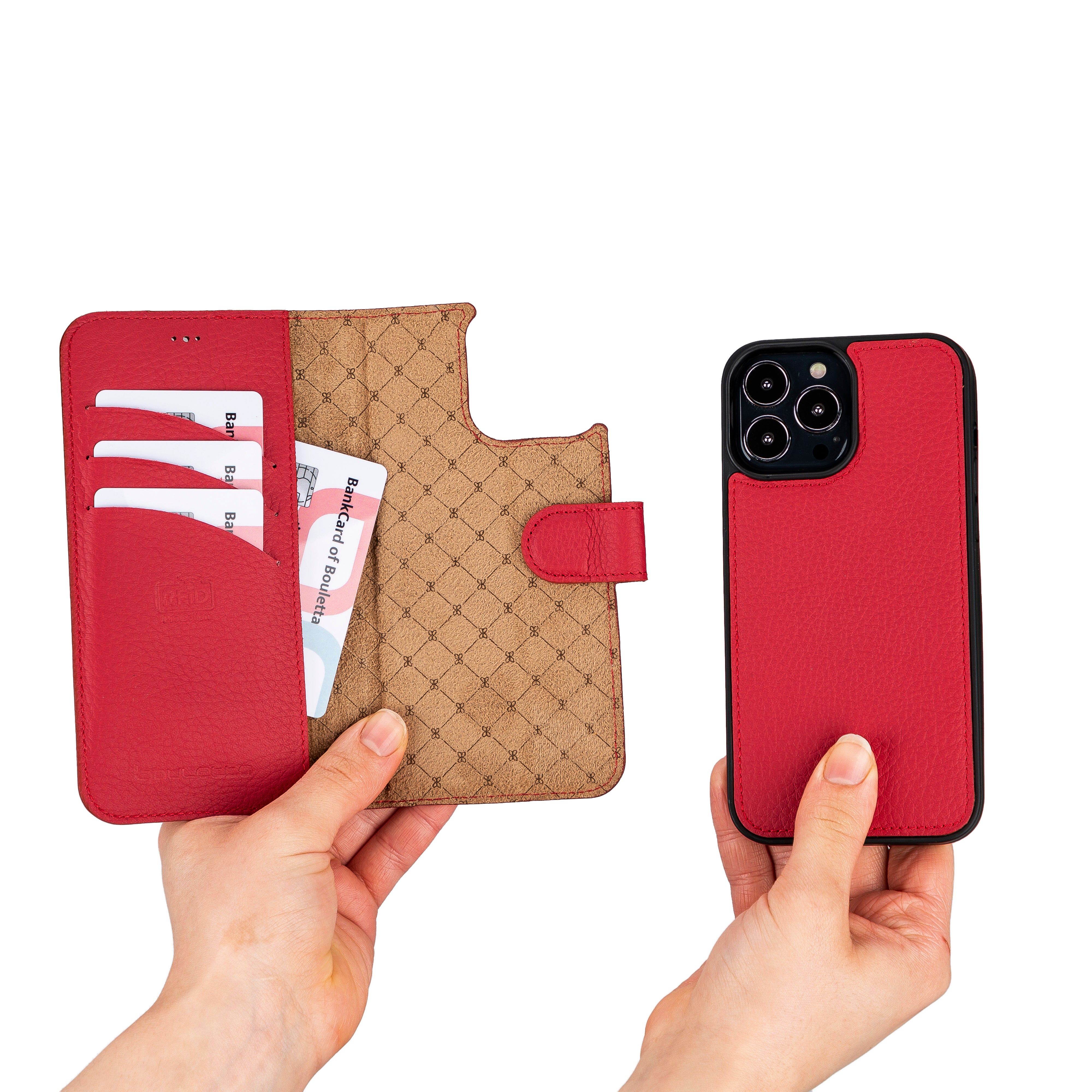 Étui portefeuille détachable en cuir véritable pour iPhone 13