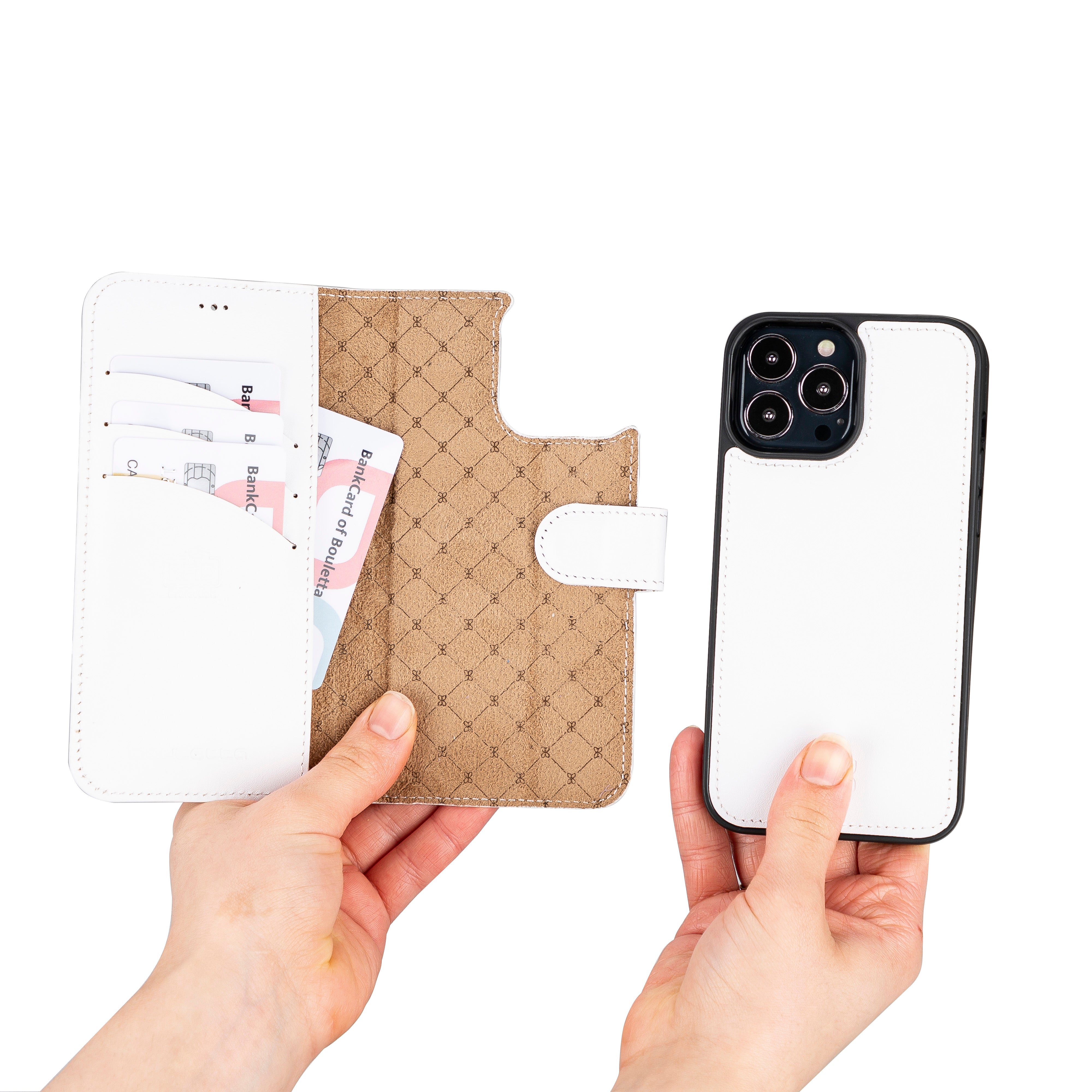 Étui portefeuille détachable en cuir véritable pour iPhone 13