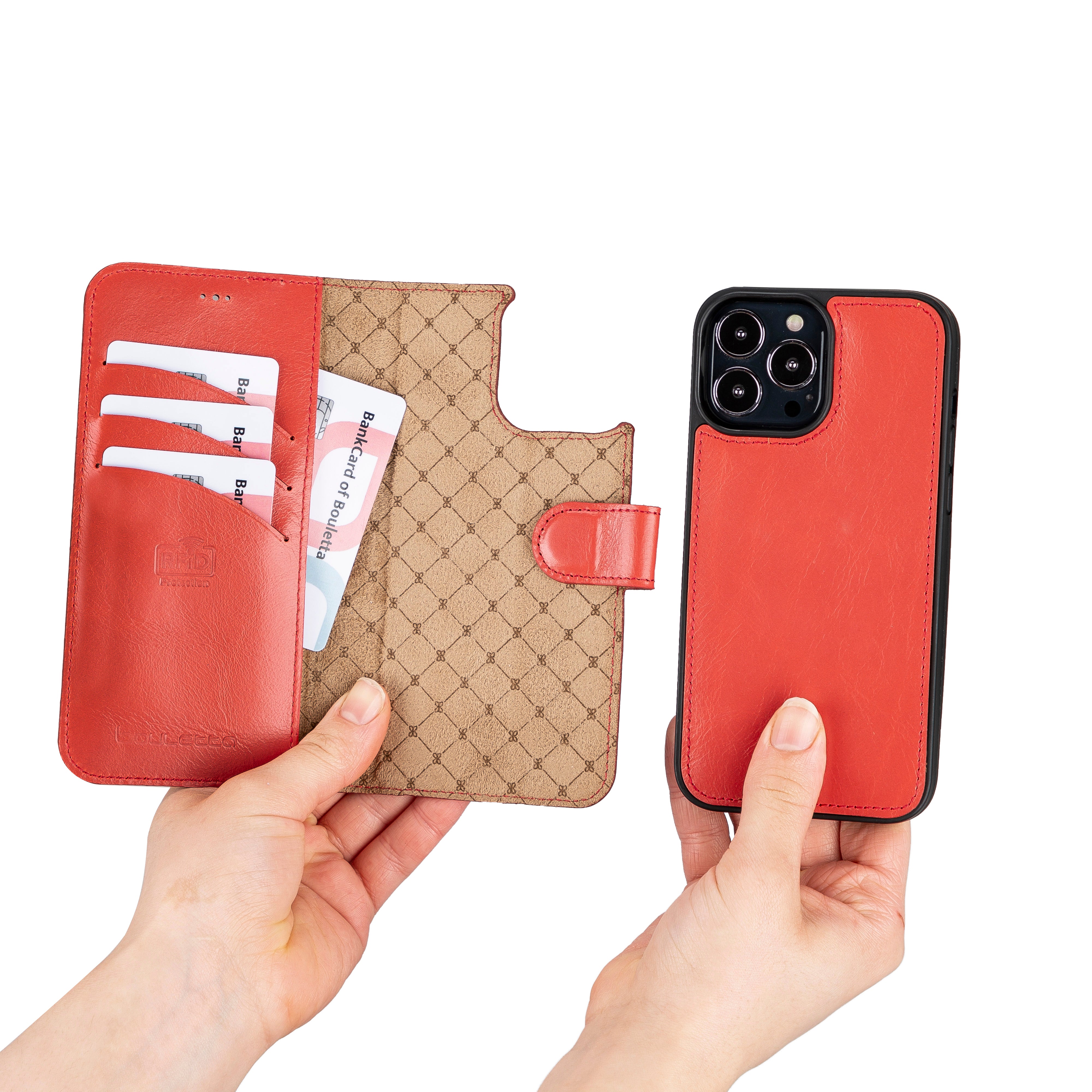 Étui portefeuille détachable en cuir véritable pour iPhone 13