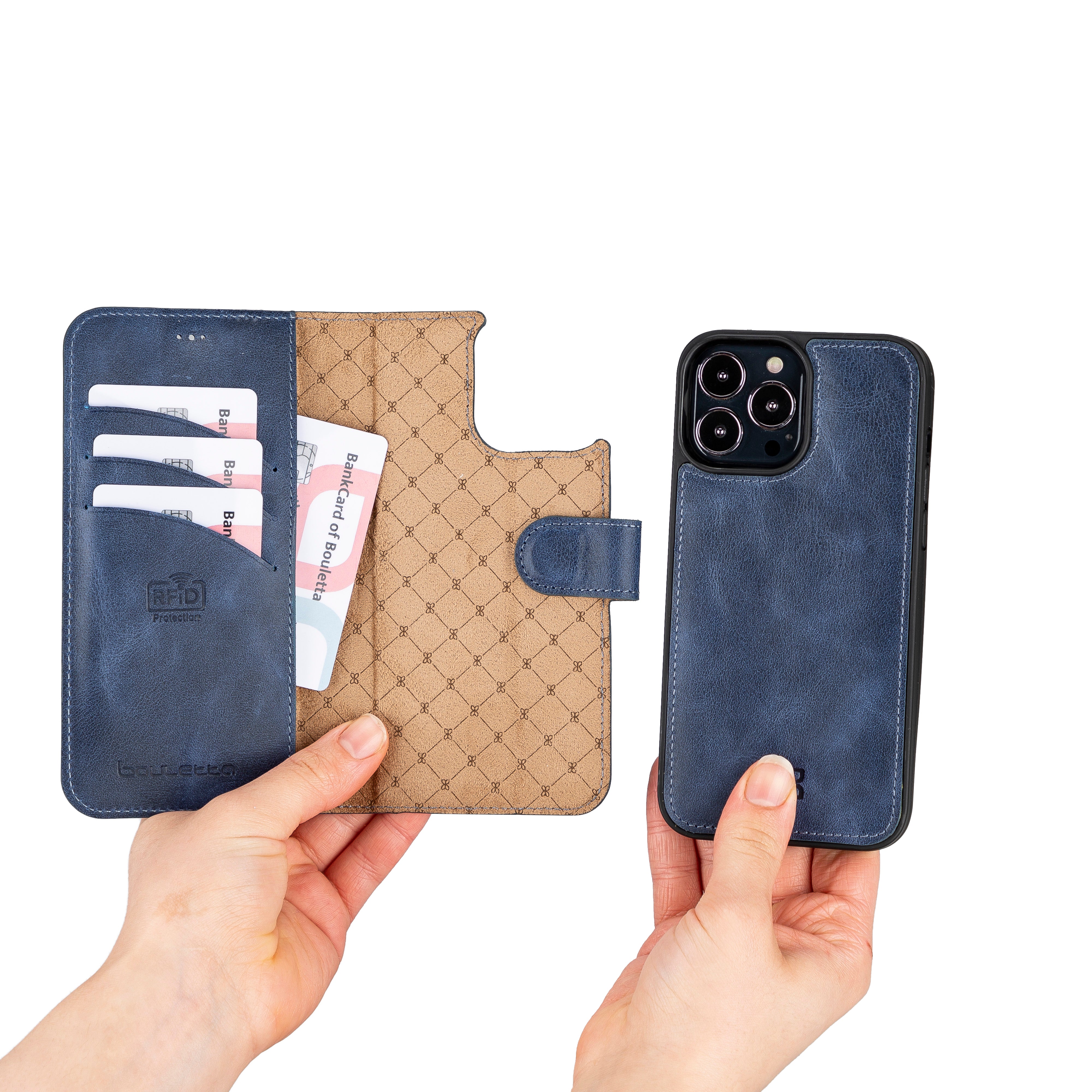 Étui portefeuille détachable en cuir véritable pour iPhone 13