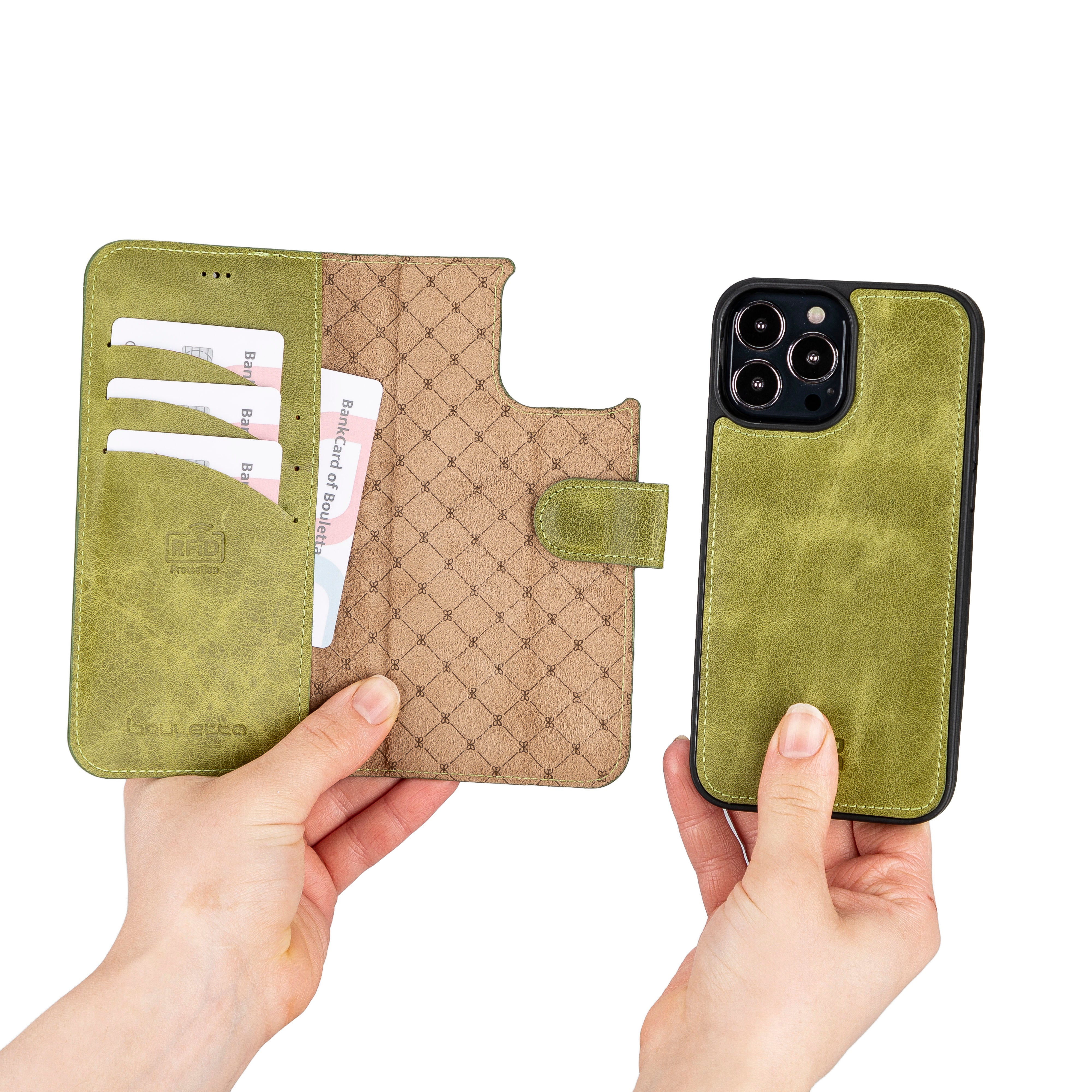 Étui portefeuille détachable en cuir véritable pour iPhone 13