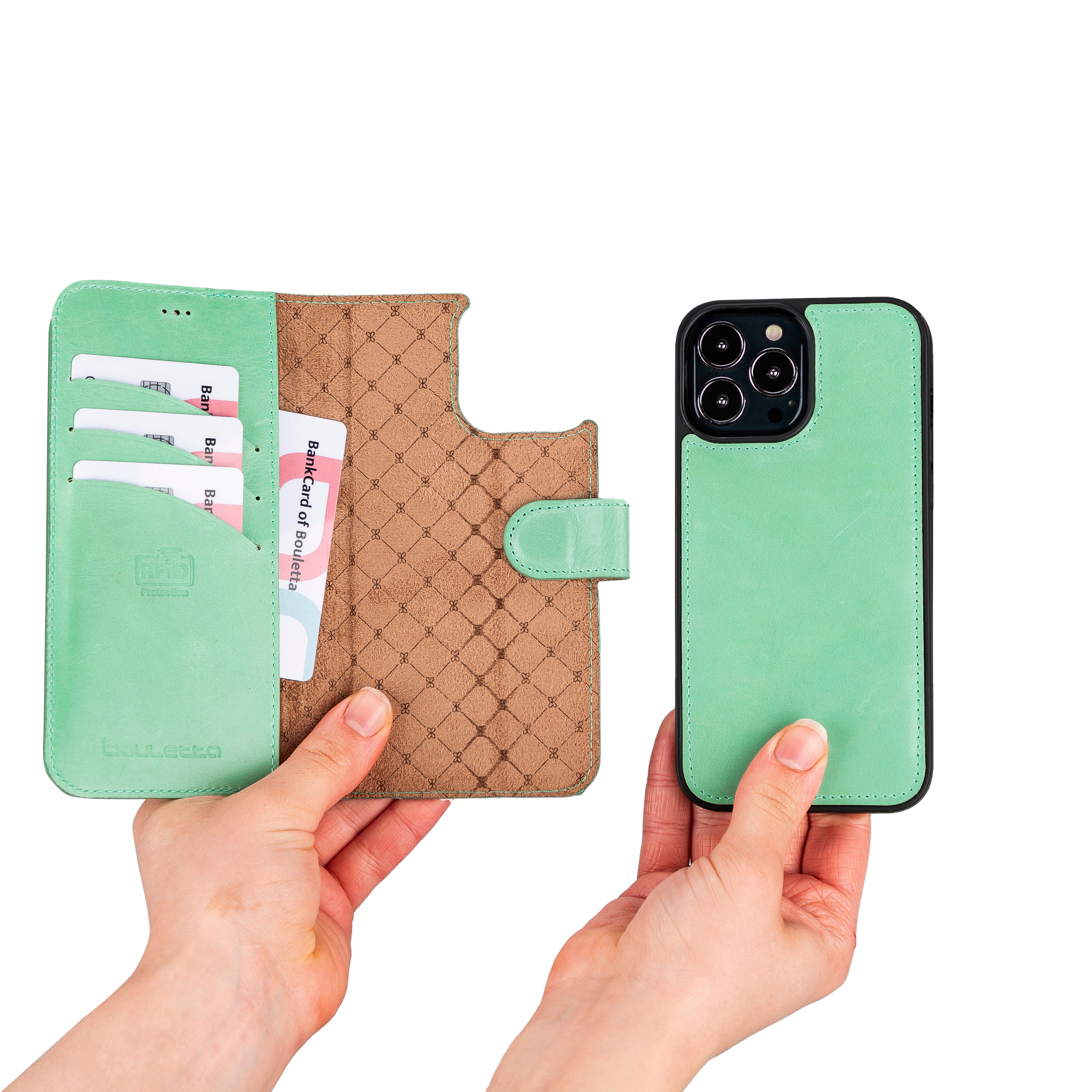 Étui portefeuille détachable en cuir véritable pour iPhone 13