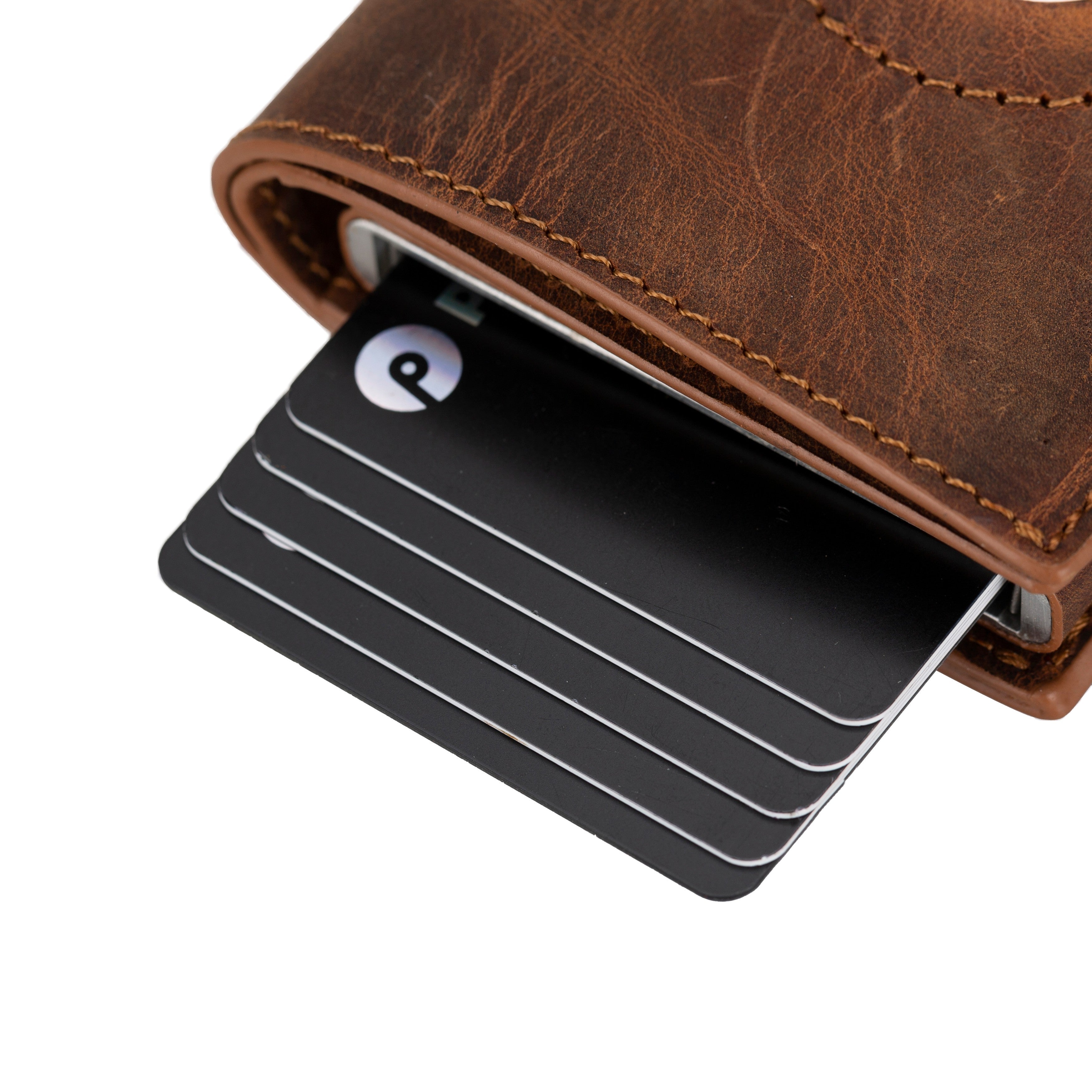 Porte-cartes mécanique en cuir Palertag Zip avec emplacement pour AirTag