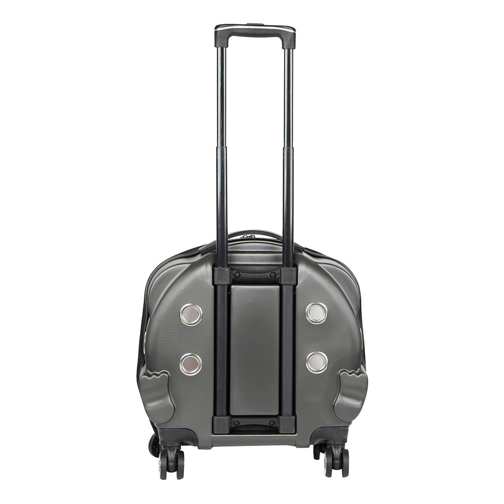 Foldable pet travel suitcase with wheels, handle, and adjustable straps