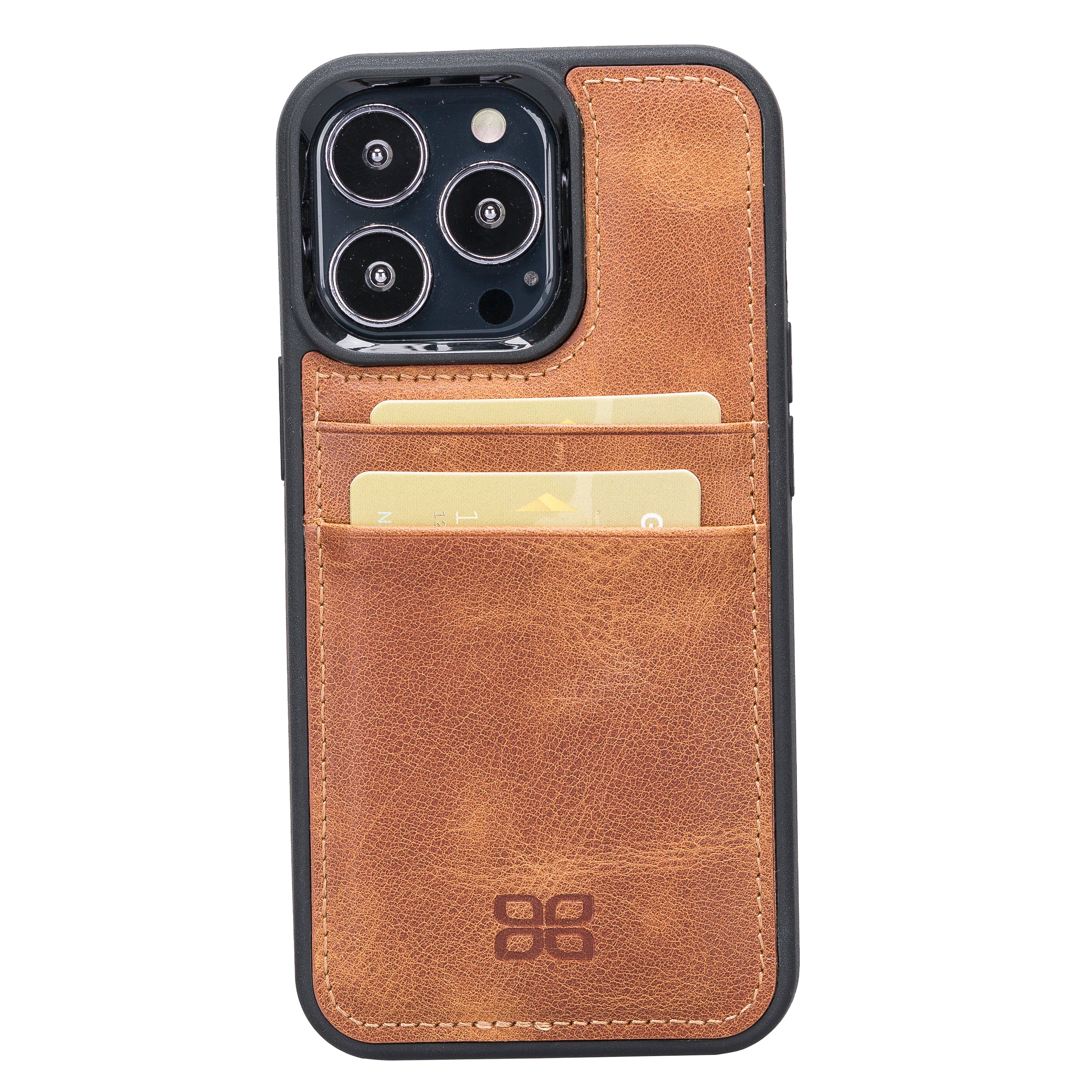 Coque arrière flexible en cuir véritable pour iPhone 13 Series avec porte-cartes