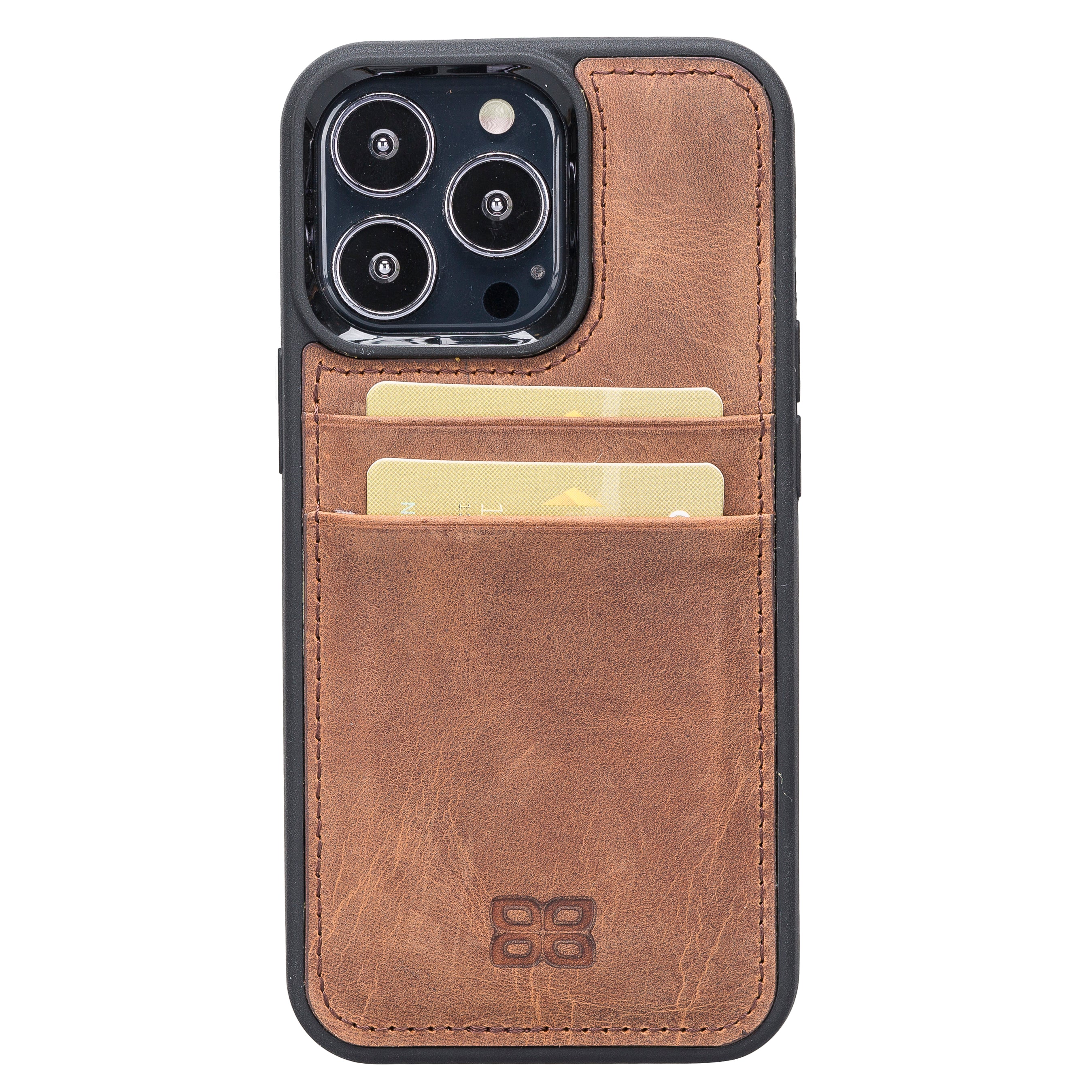Coque arrière flexible en cuir véritable pour iPhone 13 Series avec porte-cartes