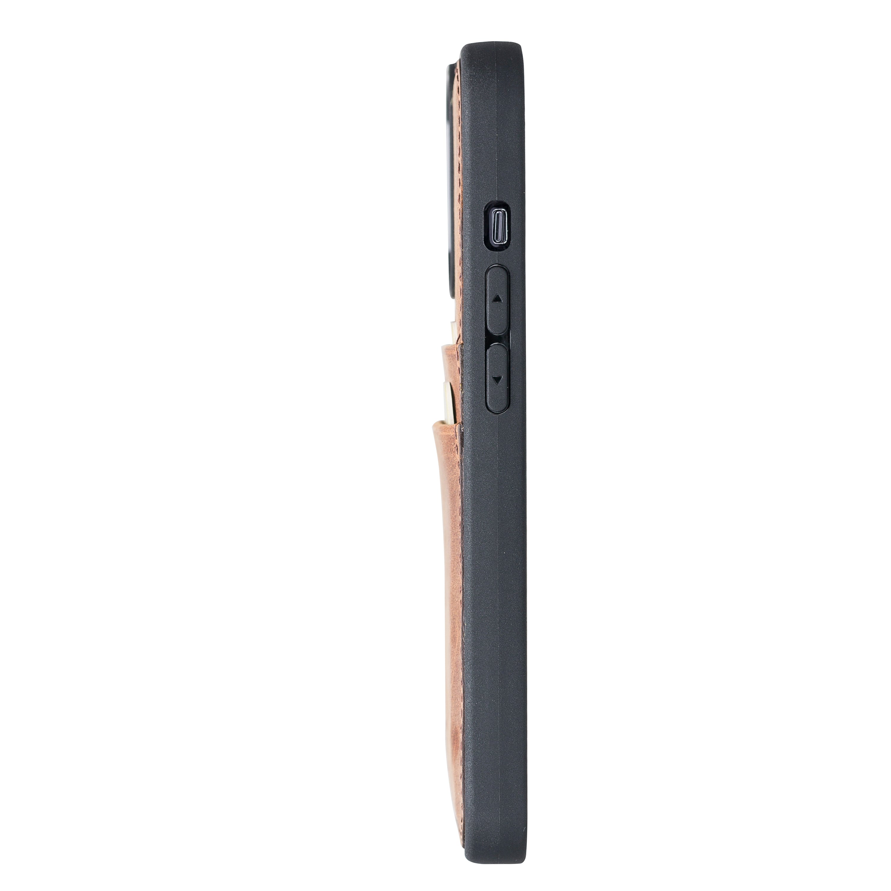 Coque arrière flexible en cuir véritable pour iPhone 13 Series avec porte-cartes