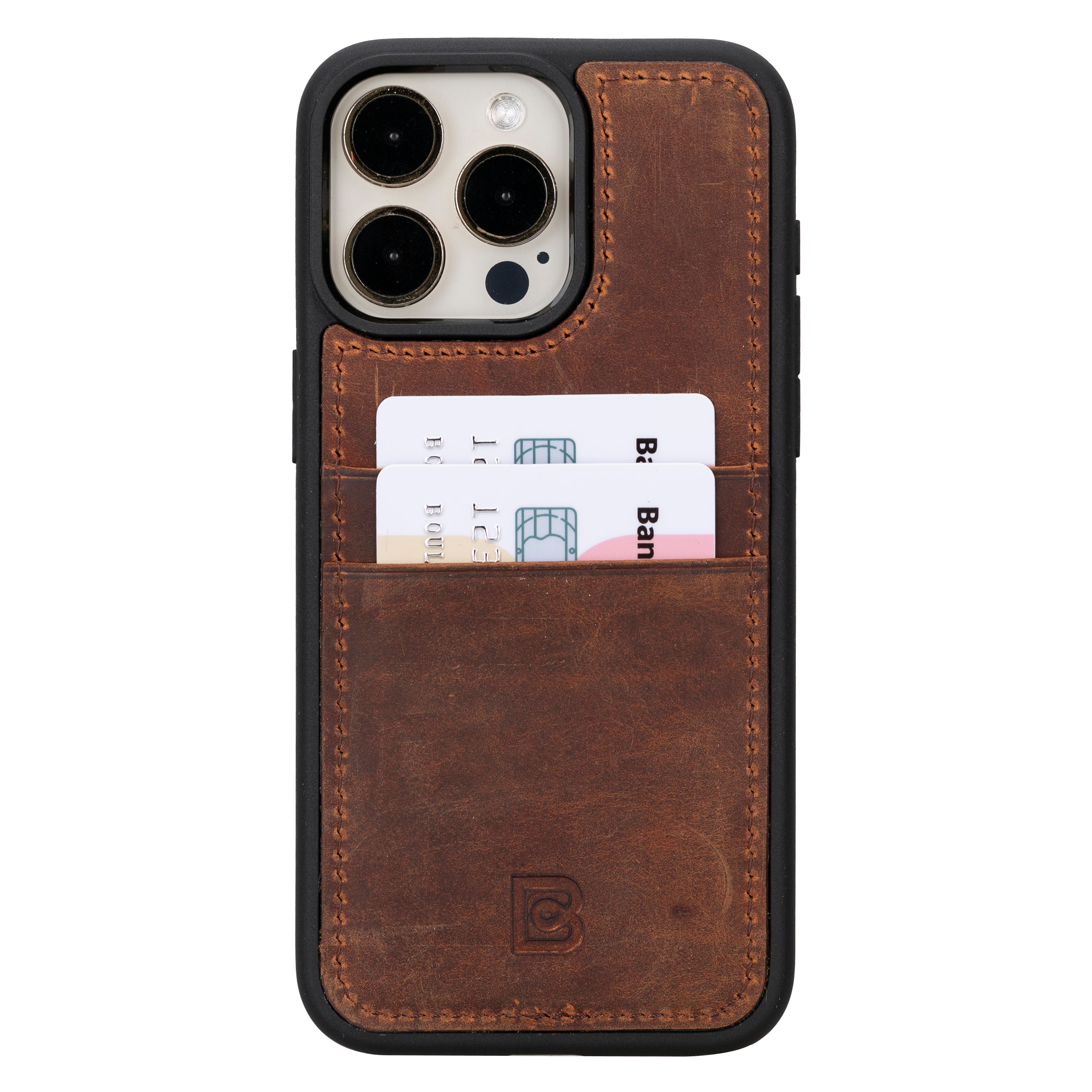 Coque arrière en cuir véritable pour iPhone 15 Pro Max (6,7 pouces) avec porte-cartes