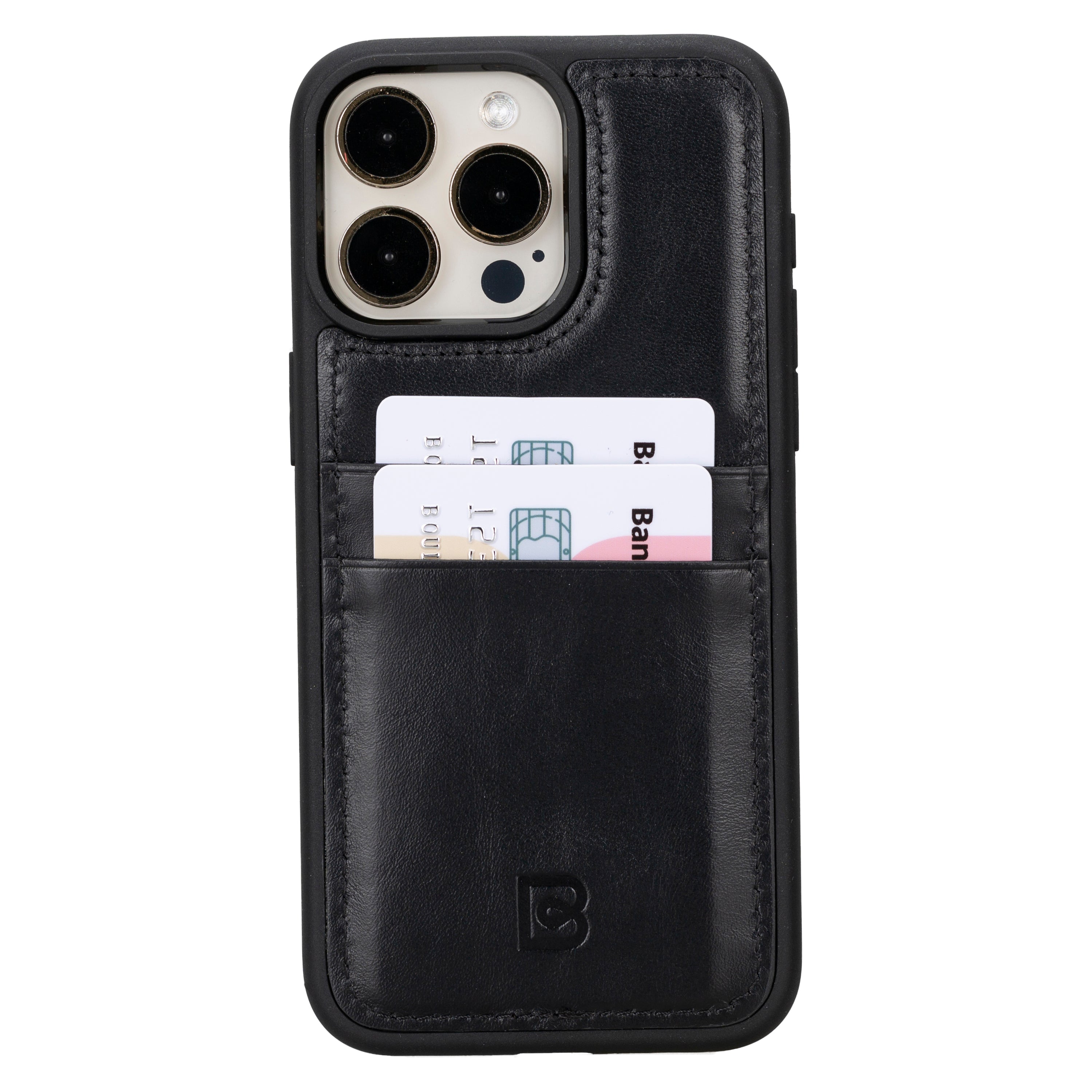Coque arrière en cuir véritable pour iPhone 15 Pro Max (6,7 pouces) avec porte-cartes