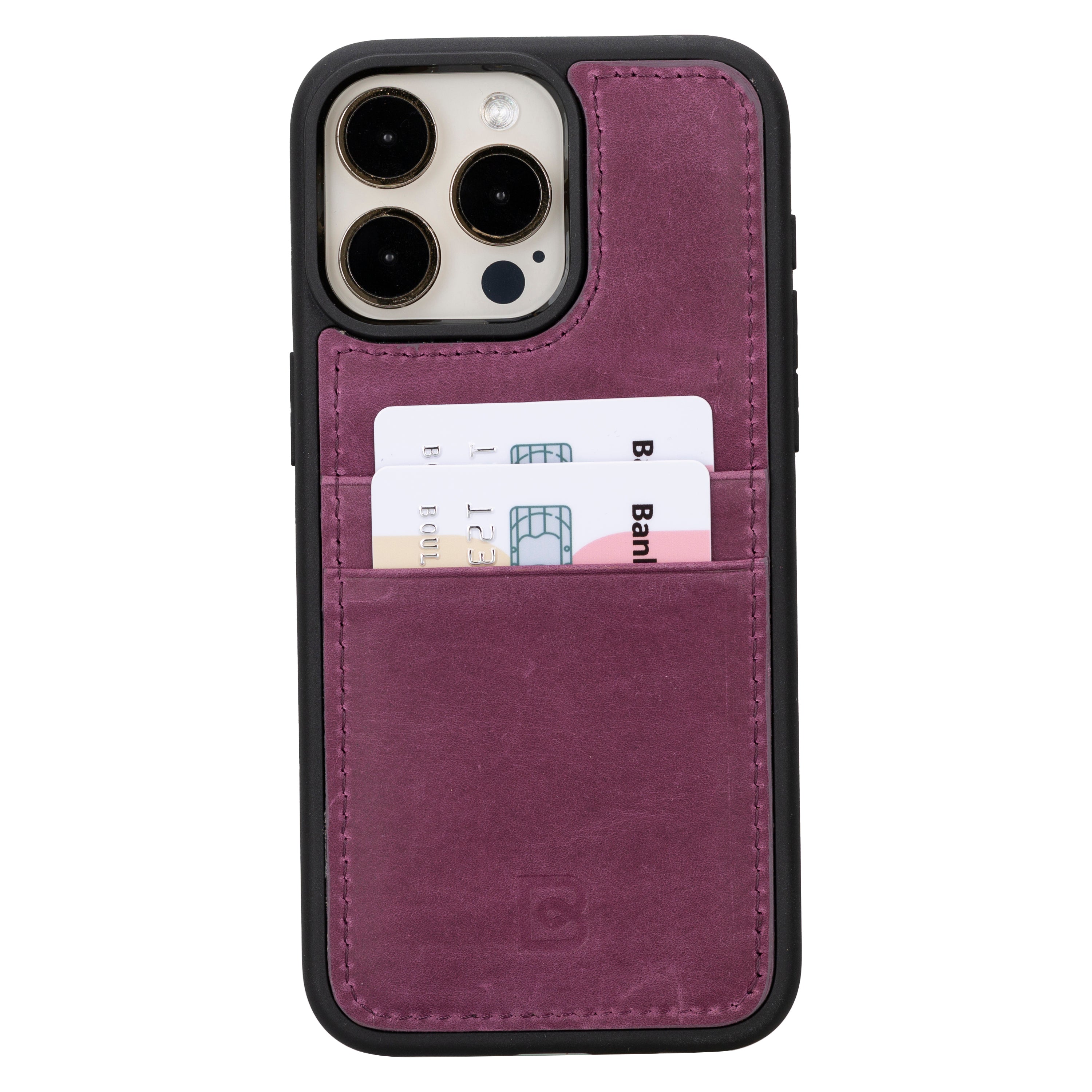 Coque arrière en cuir véritable pour iPhone 15 Pro Max (6,7 pouces) avec porte-cartes