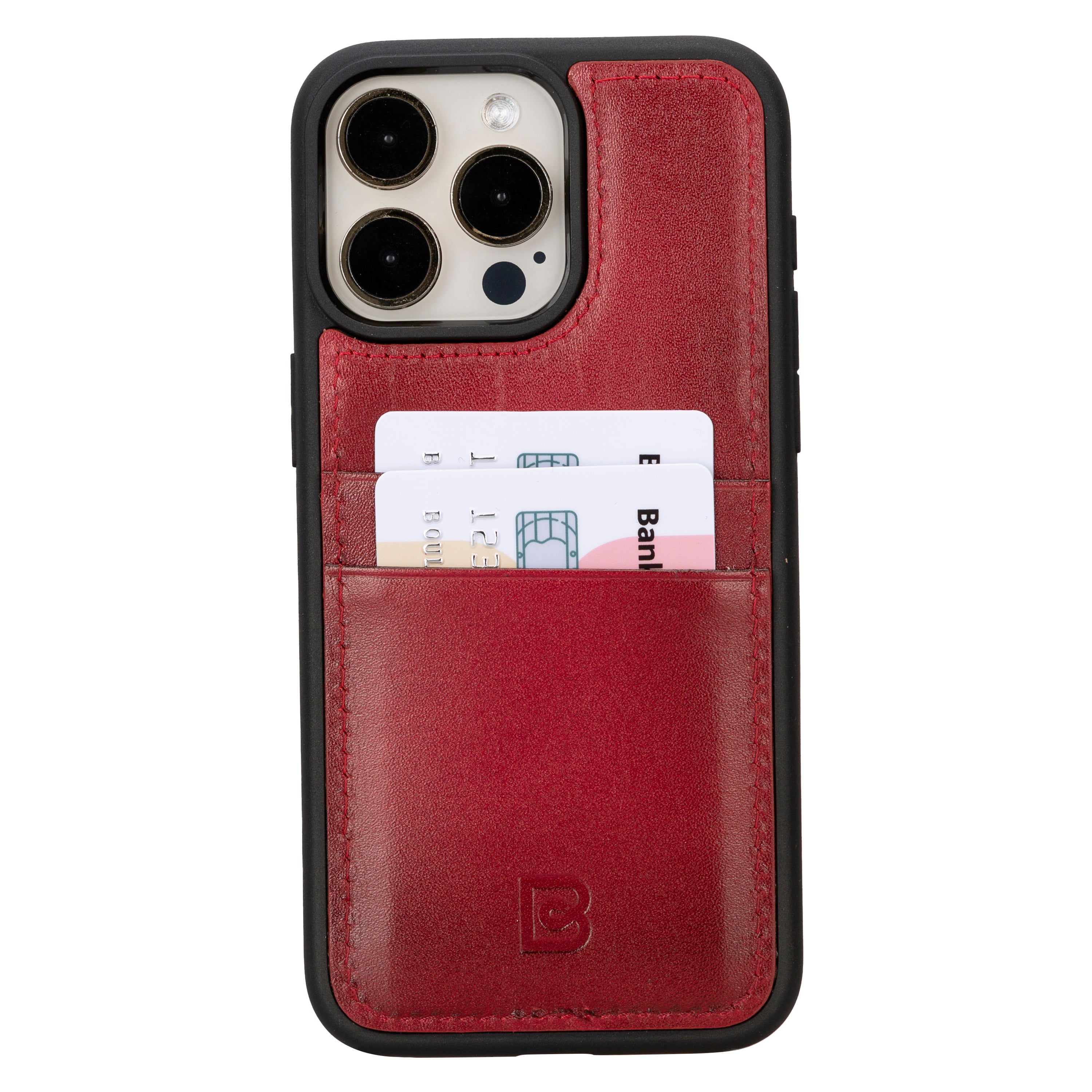Coque arrière en cuir véritable pour iPhone 15 Pro Max (6,7 pouces) avec porte-cartes