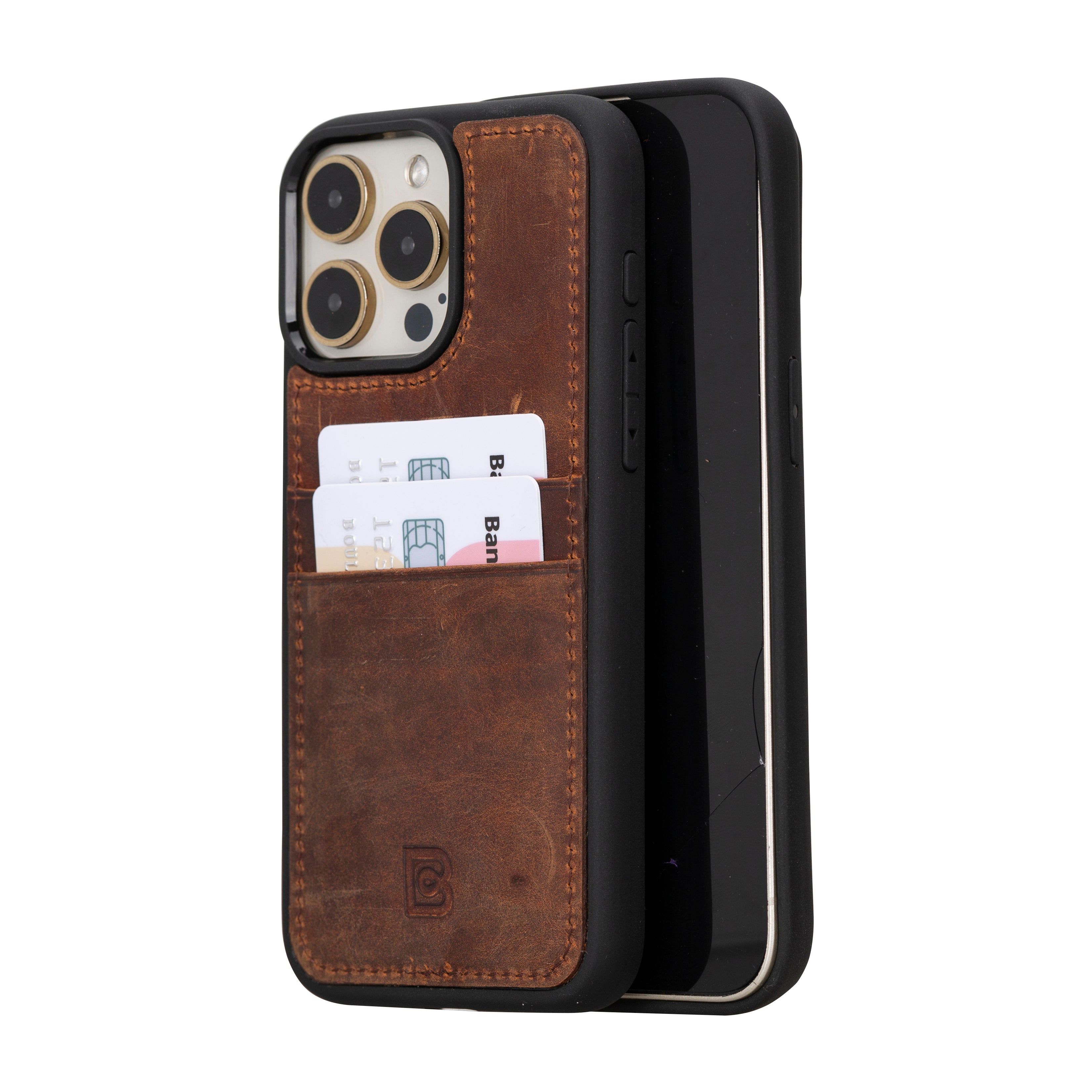 Coque arrière en cuir véritable pour iPhone 15 Pro Max (6,7 pouces) avec porte-cartes