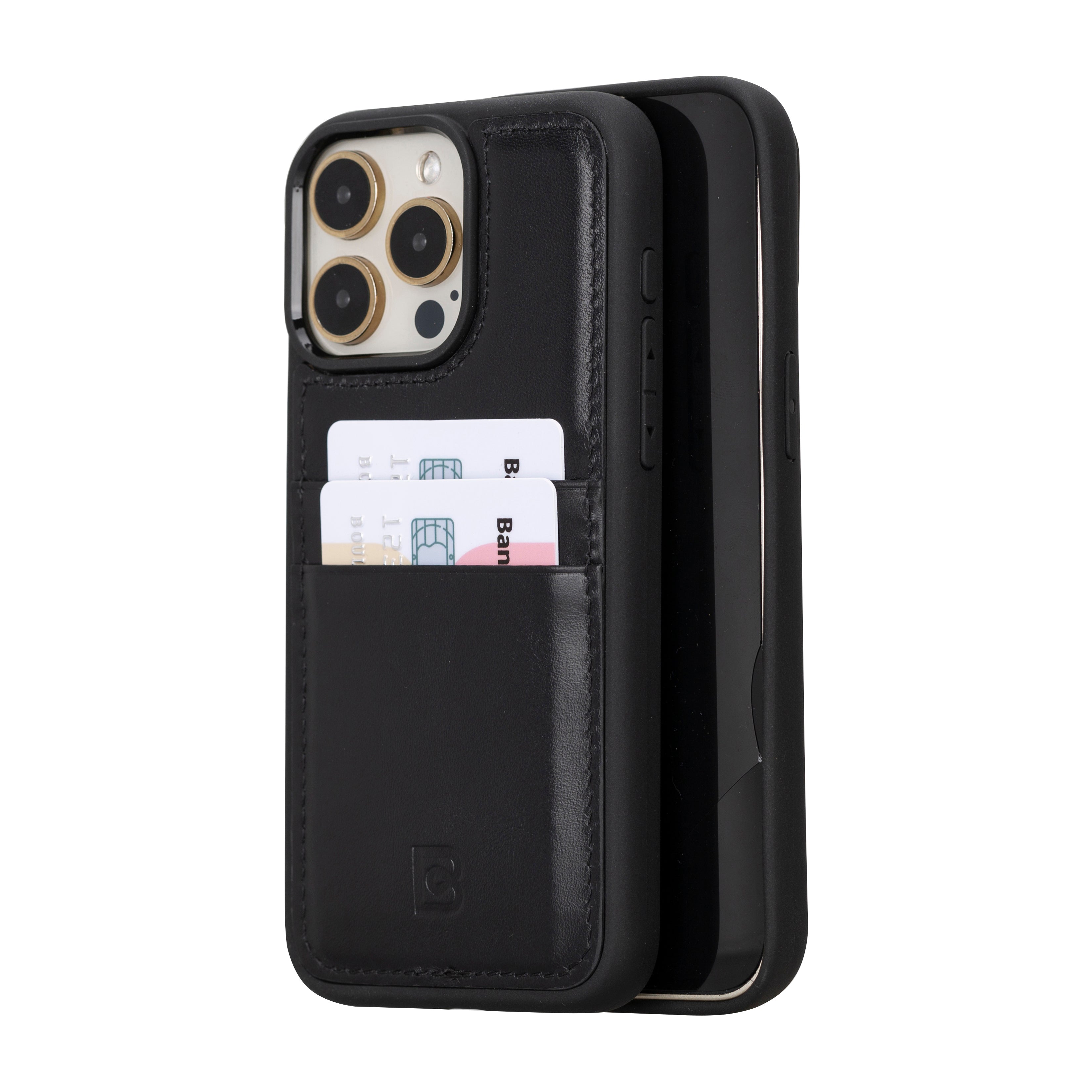 Coque arrière en cuir véritable pour iPhone 15 Pro Max (6,7 pouces) avec porte-cartes