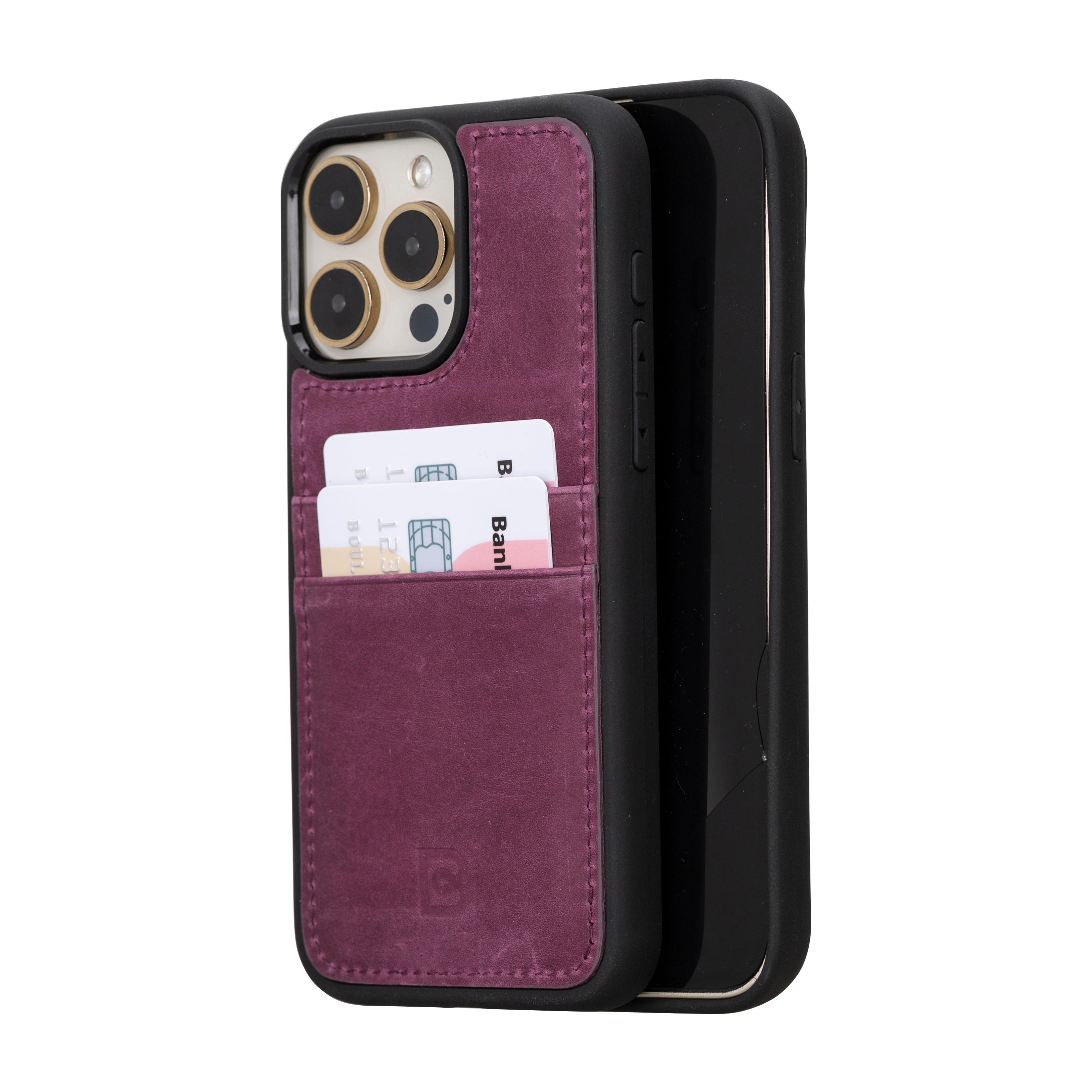 Coque arrière en cuir véritable pour iPhone 15 Pro Max (6,7 pouces) avec porte-cartes