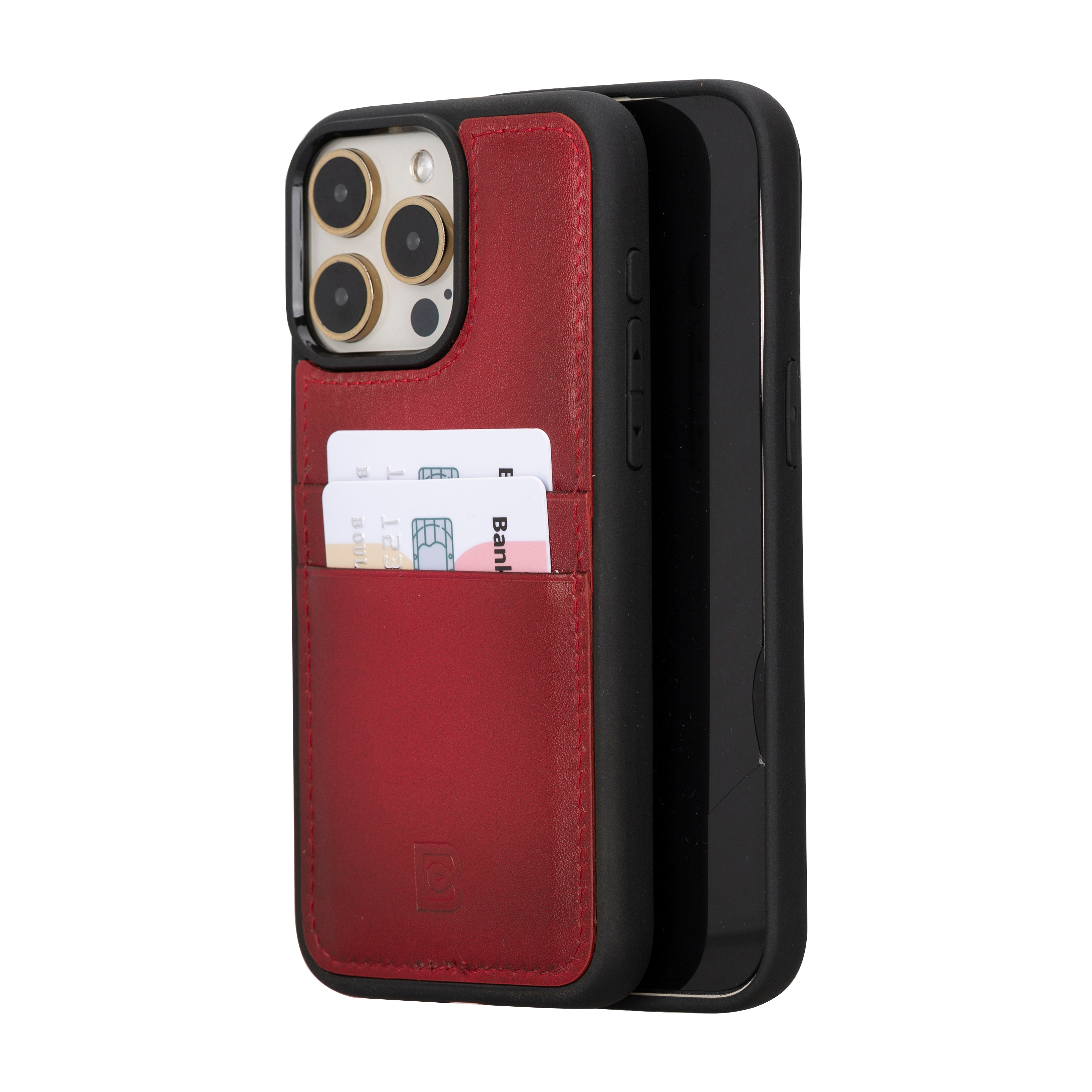 Coque arrière en cuir véritable pour iPhone 15 Pro Max (6,7 pouces) avec porte-cartes