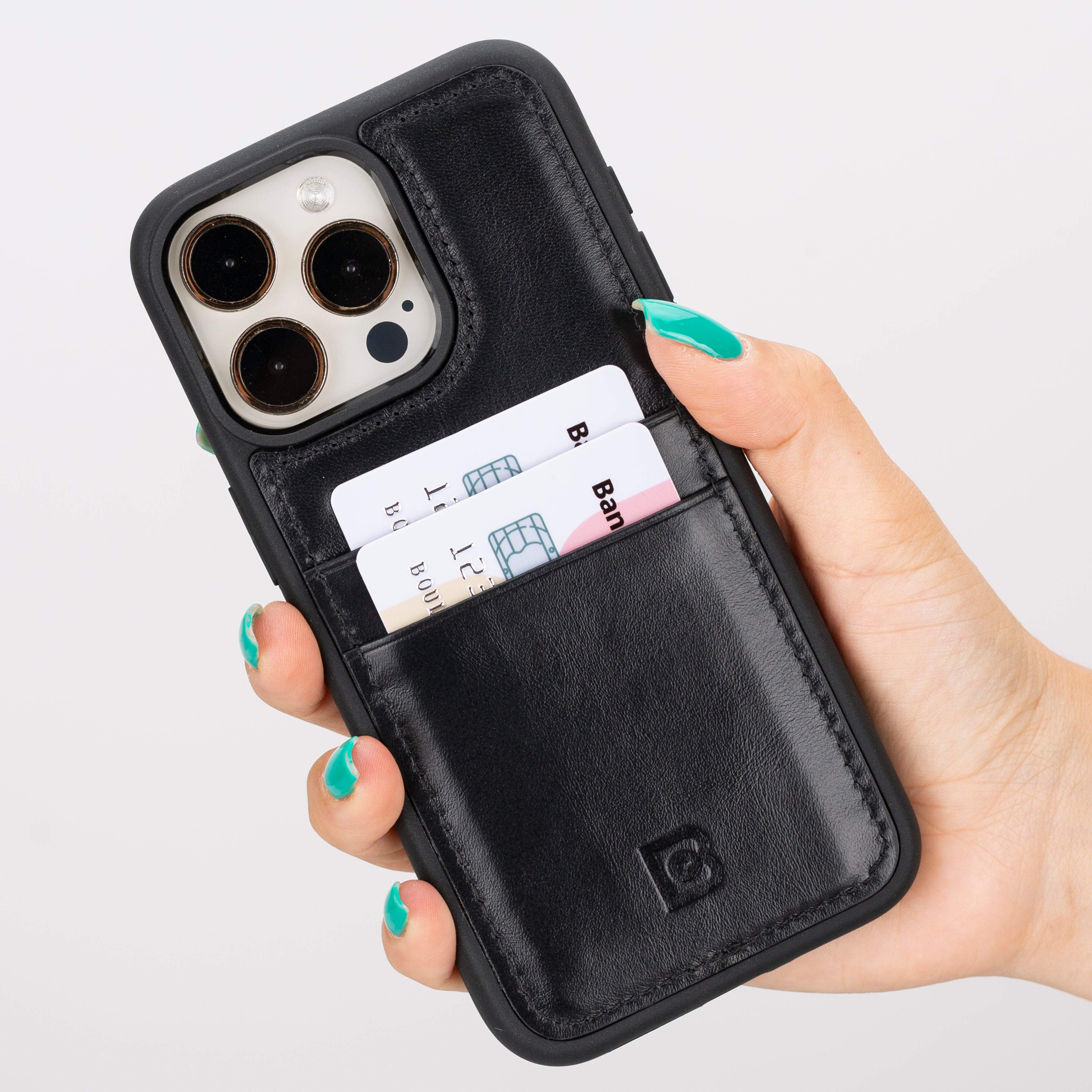 Coque arrière en cuir véritable pour iPhone 15 Pro Max (6,7 pouces) avec porte-cartes