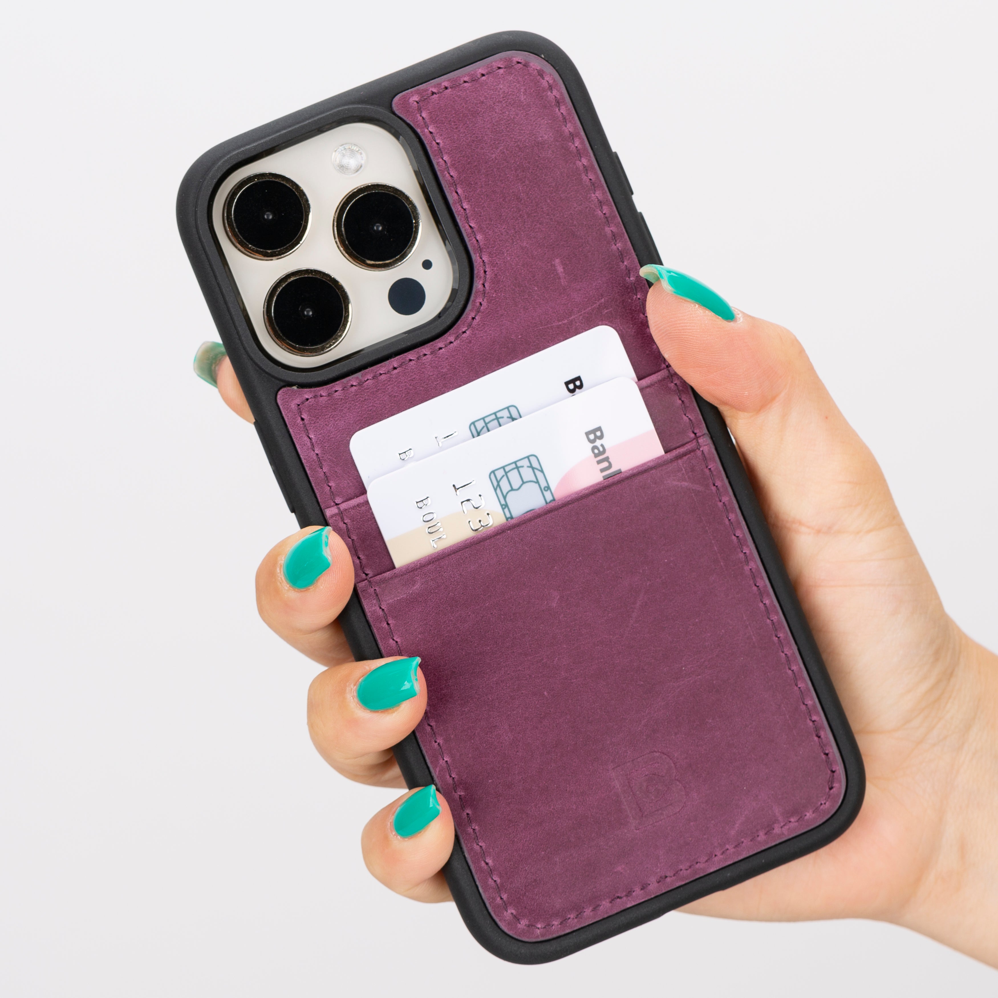 Coque arrière en cuir véritable pour iPhone 15 Pro Max (6,7 pouces) avec porte-cartes