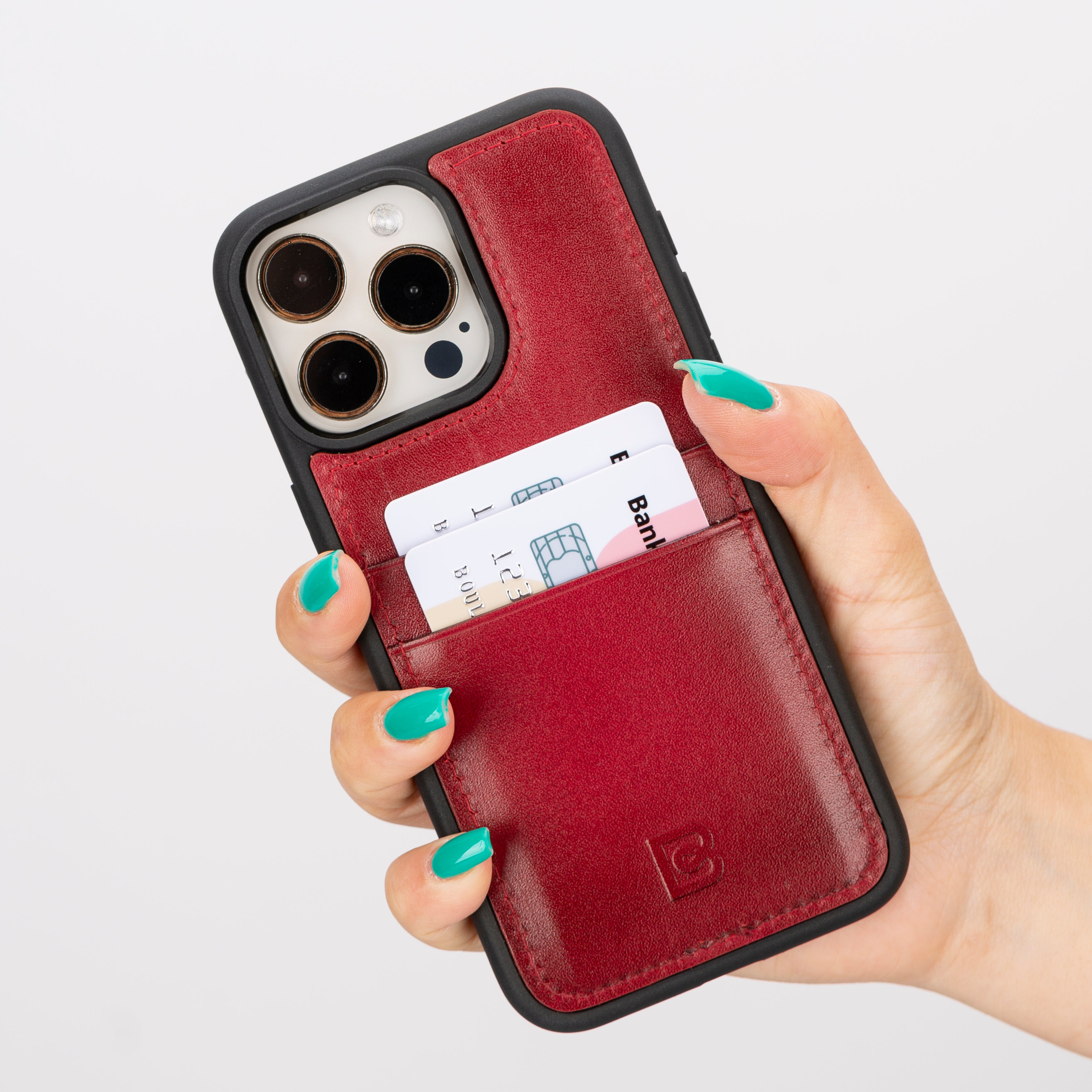 Coque arrière en cuir véritable pour iPhone 15 Pro Max (6,7 pouces) avec porte-cartes