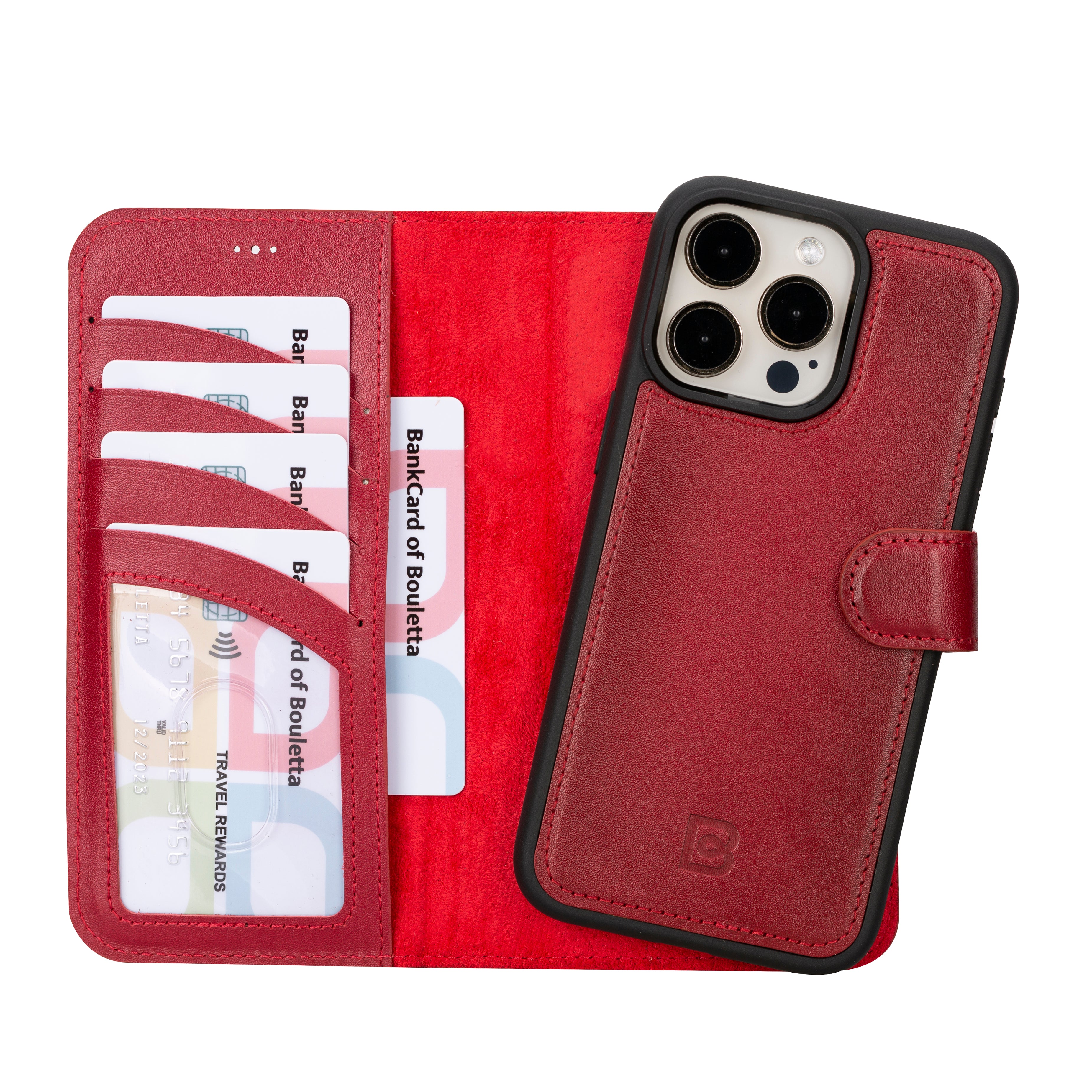 Étui portefeuille amovible en cuir véritable pour iPhone 15 Pro Max (6,7")