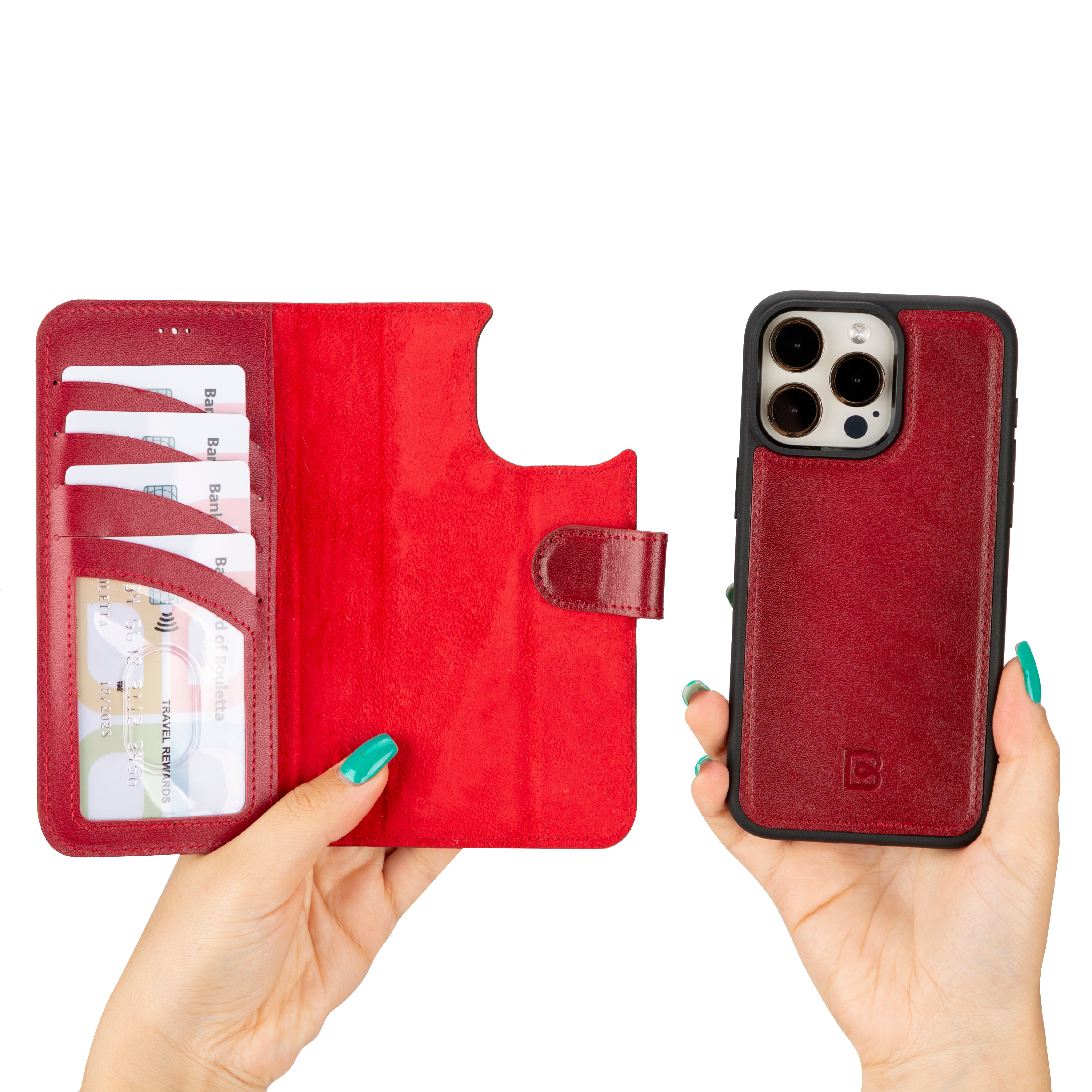 Étui portefeuille amovible en cuir véritable pour iPhone 15 Pro Max (6,7")