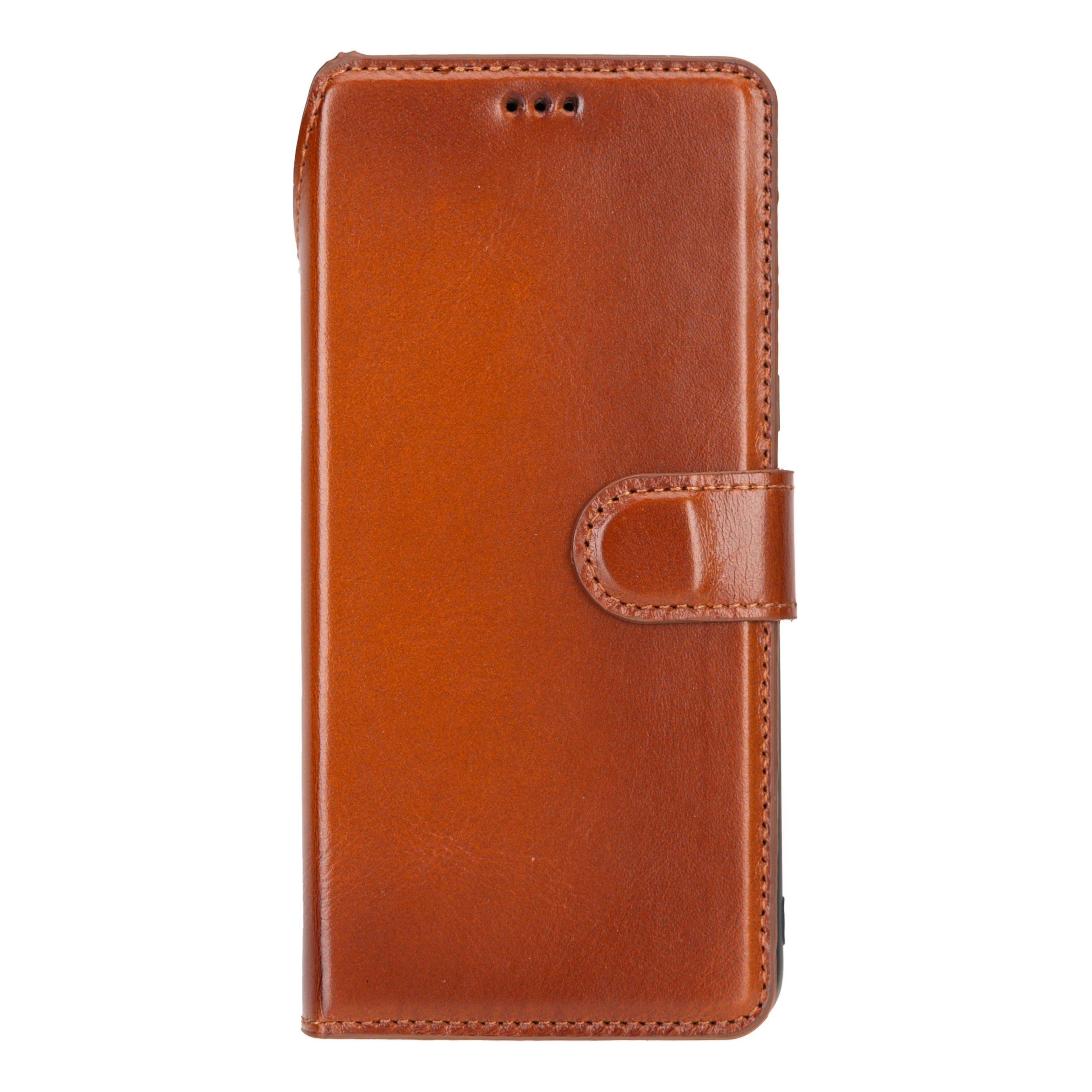 Brown leather phone case on a white background