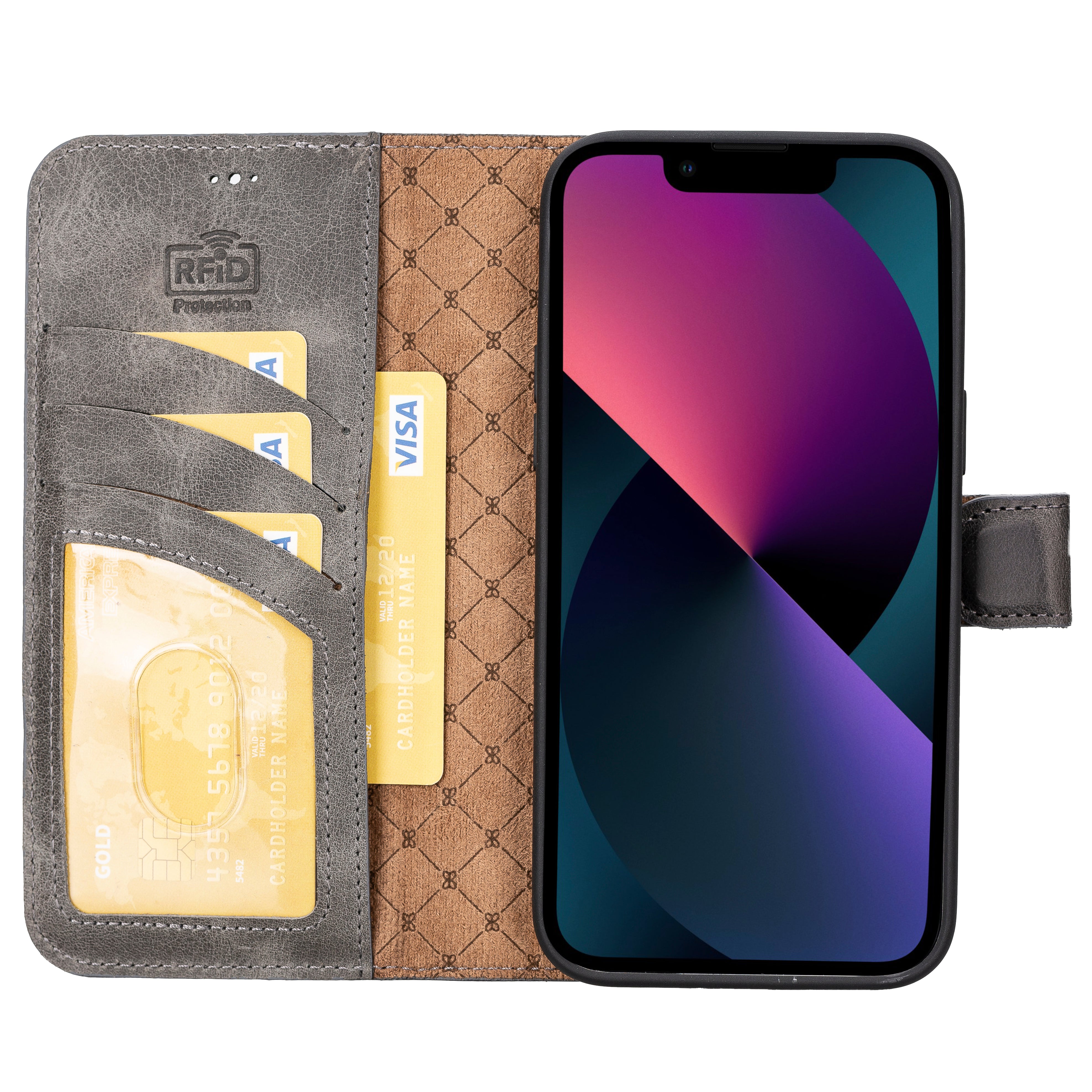 Étui portefeuille amovible en cuir véritable pour iPhone 14 Pro Max (6,7")