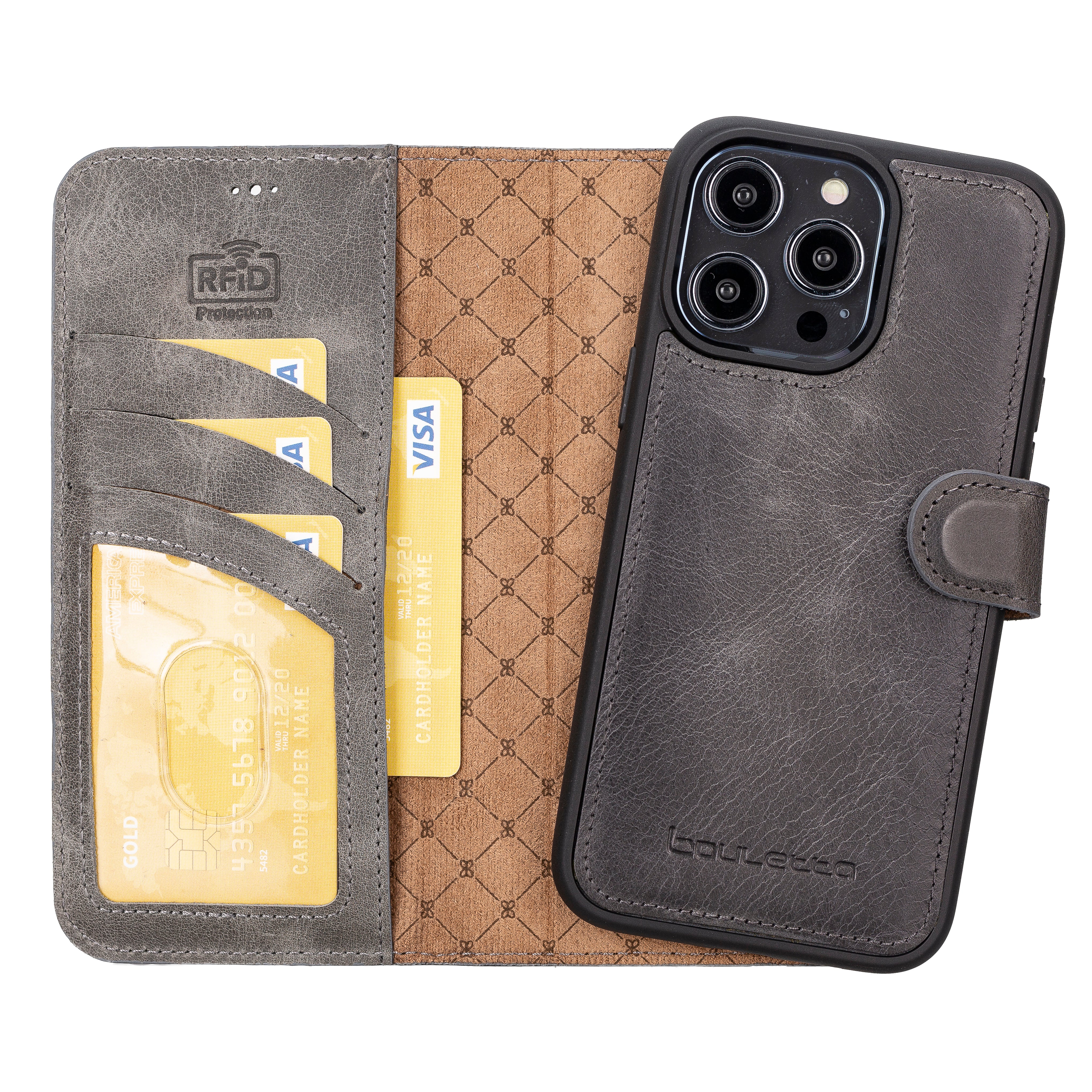 Étui portefeuille amovible en cuir véritable pour iPhone 14 Pro Max (6,7")