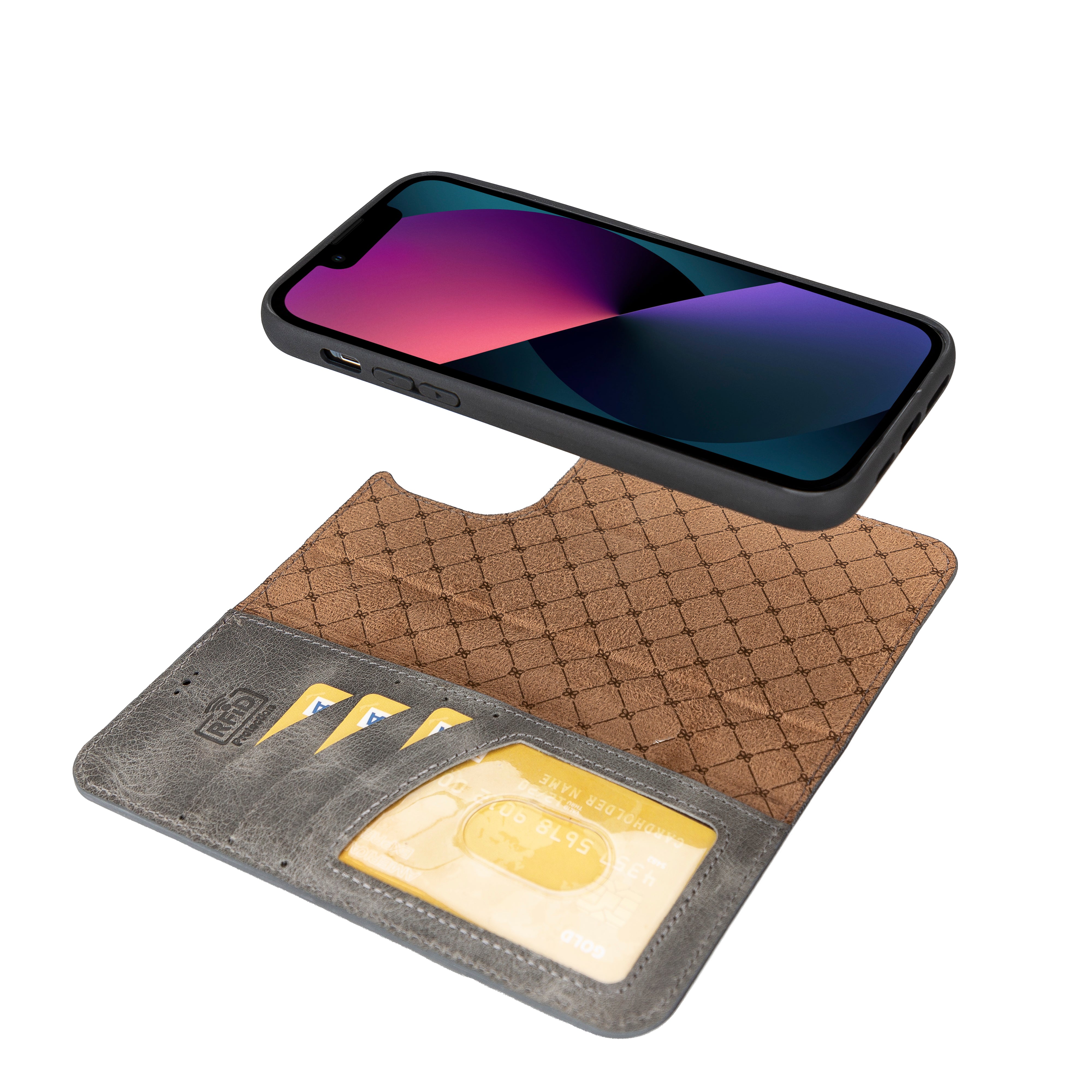 Étui portefeuille amovible en cuir véritable pour iPhone 14 Pro Max (6,7")