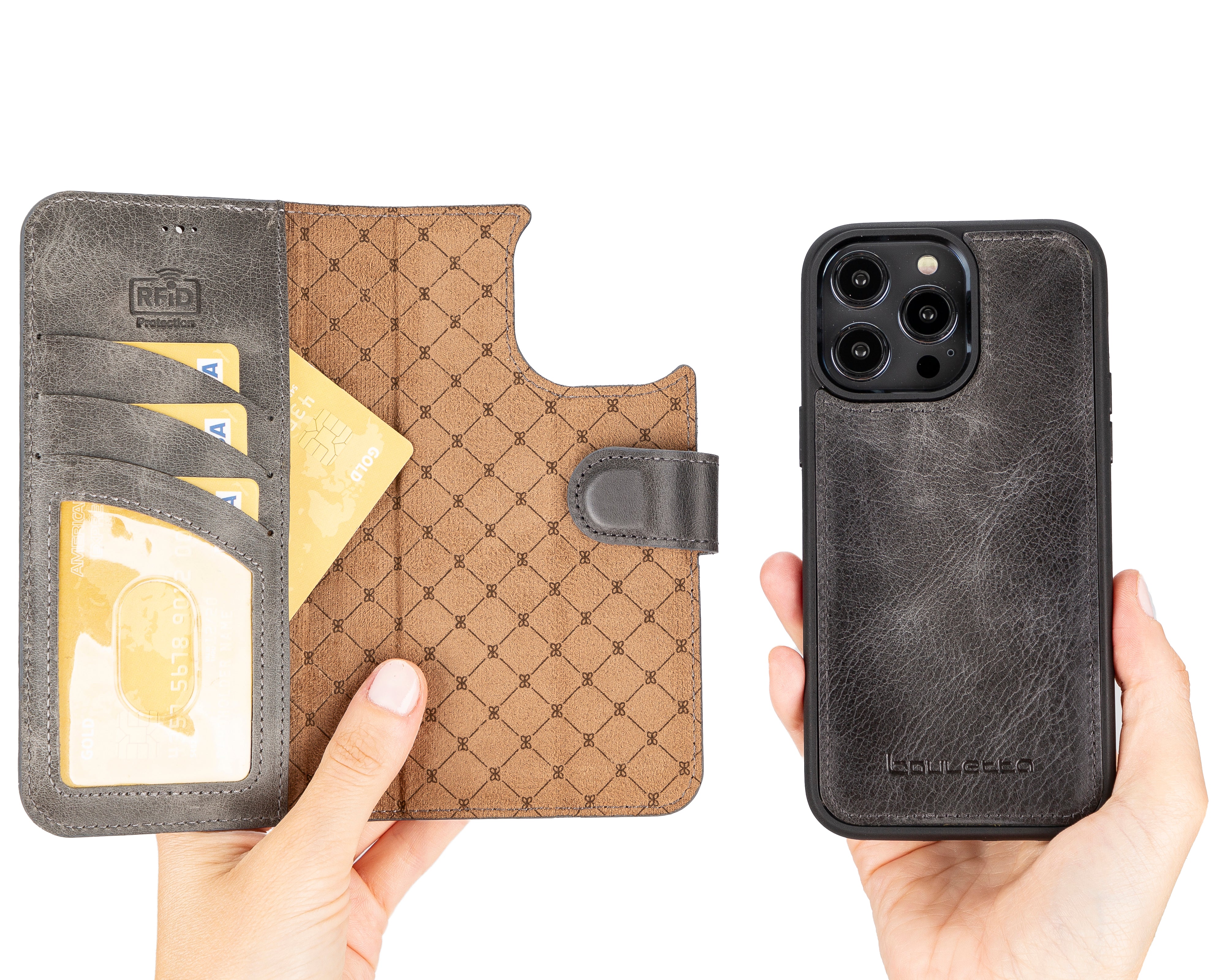 Étui portefeuille amovible en cuir véritable pour iPhone 14 Pro Max (6,7")