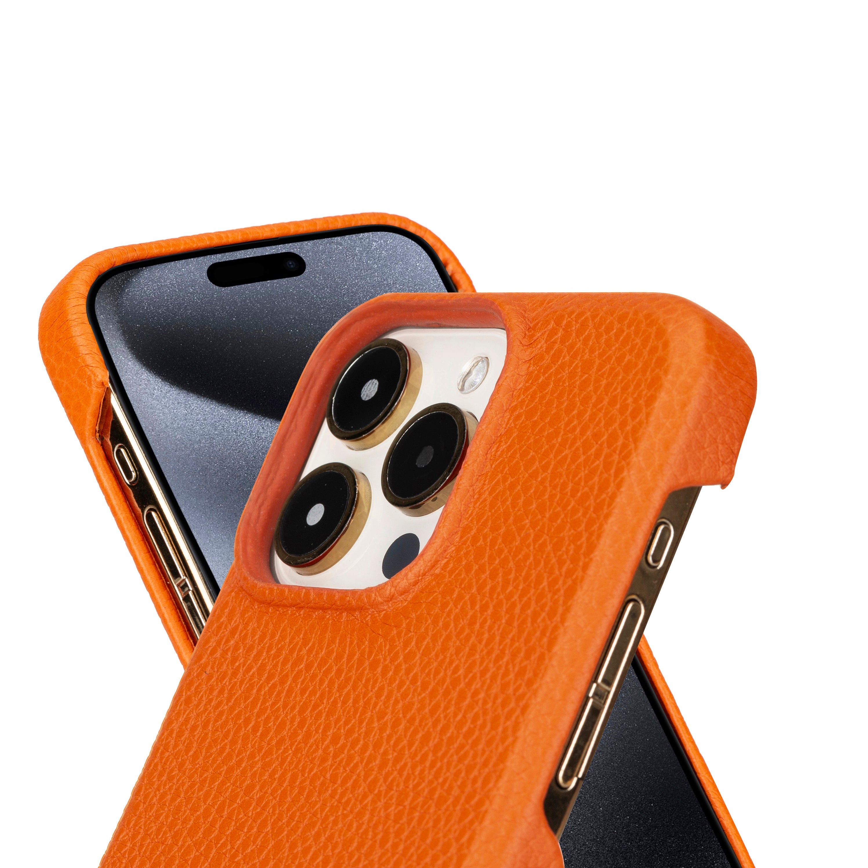 Coque arrière entièrement en cuir véritable à clipser pour iPhone 15 Plus (6,7") F360
