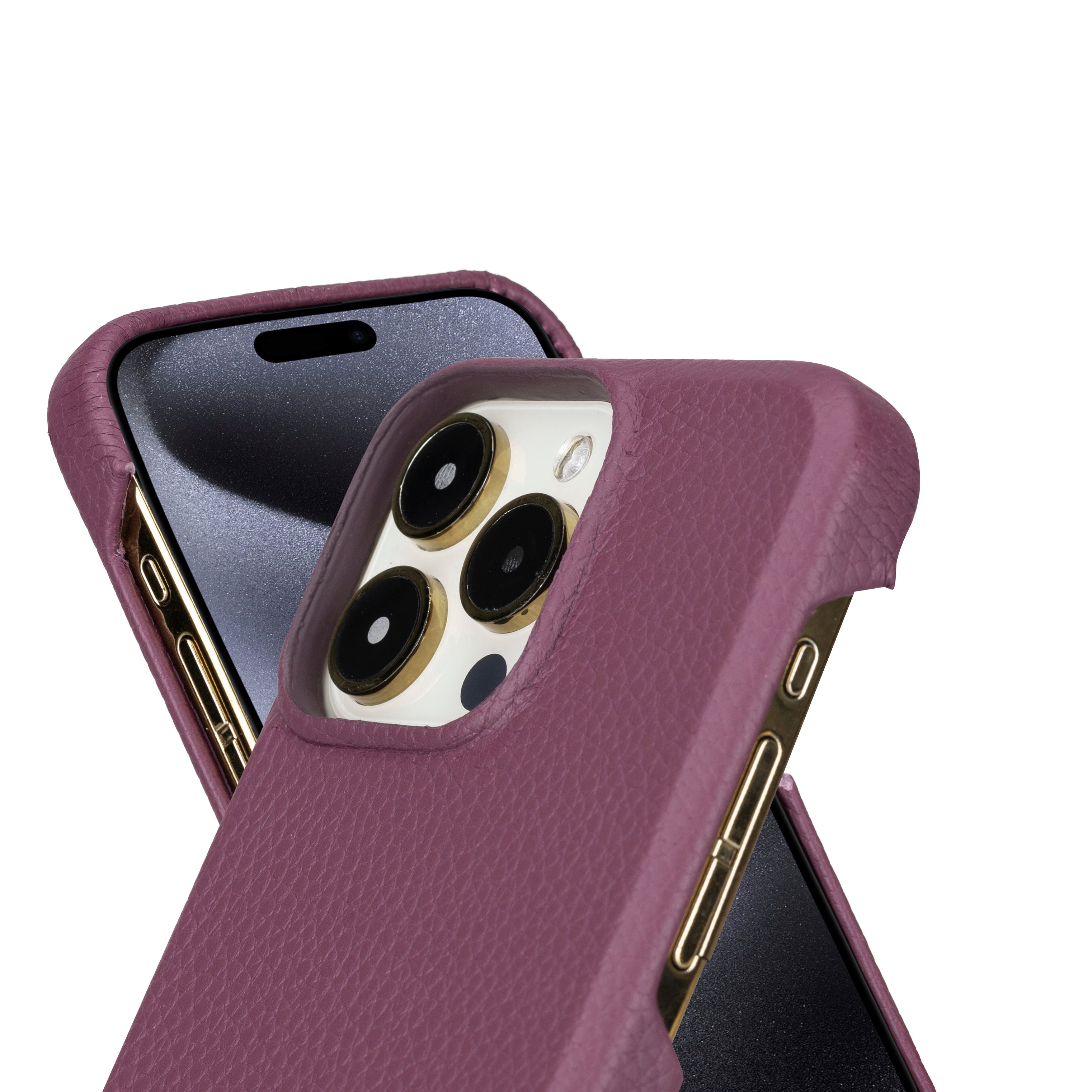 Coque arrière entièrement en cuir véritable à clipser pour iPhone 15 Plus (6,7") F360