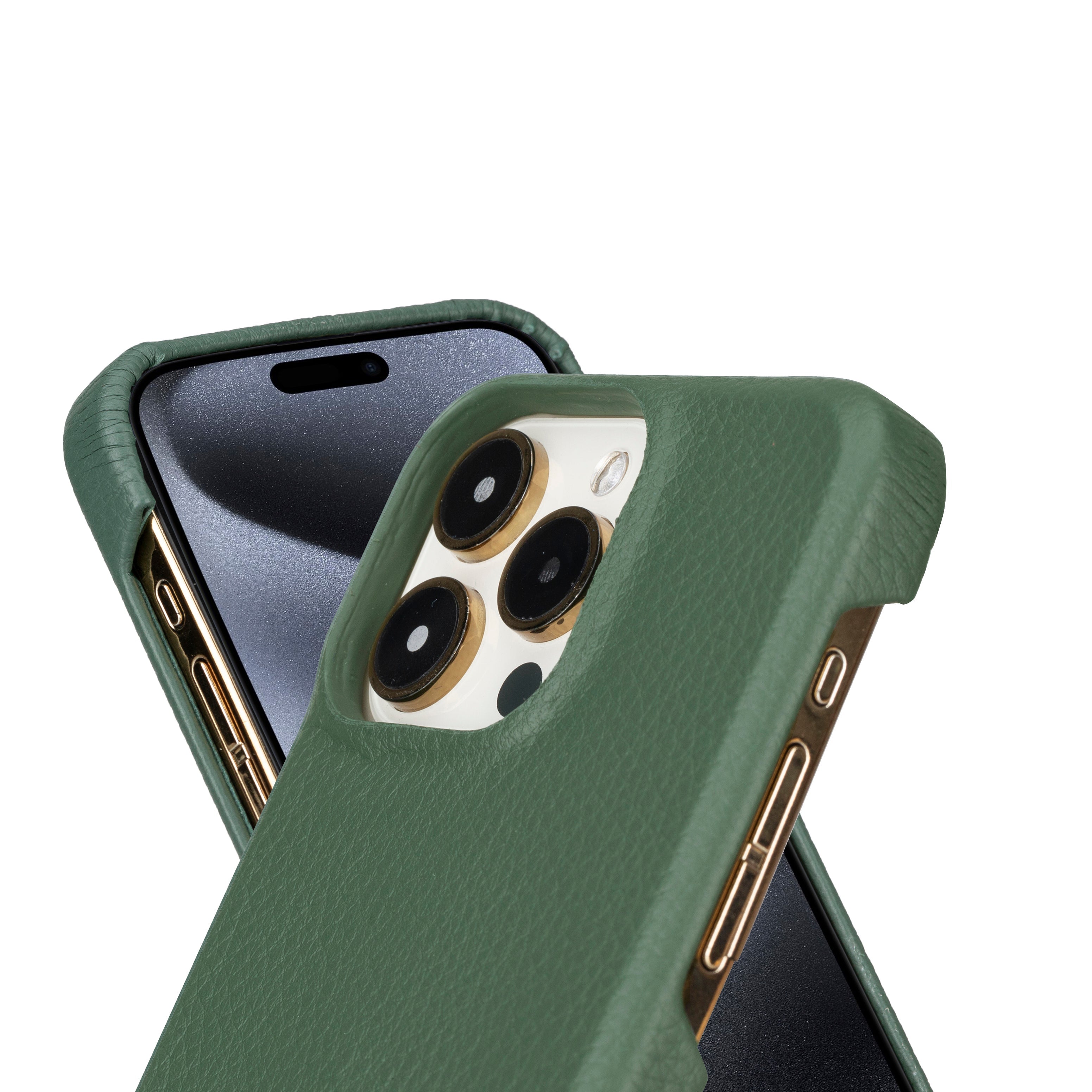 Coque arrière entièrement en cuir véritable à clipser pour iPhone 15 (6,1") F360