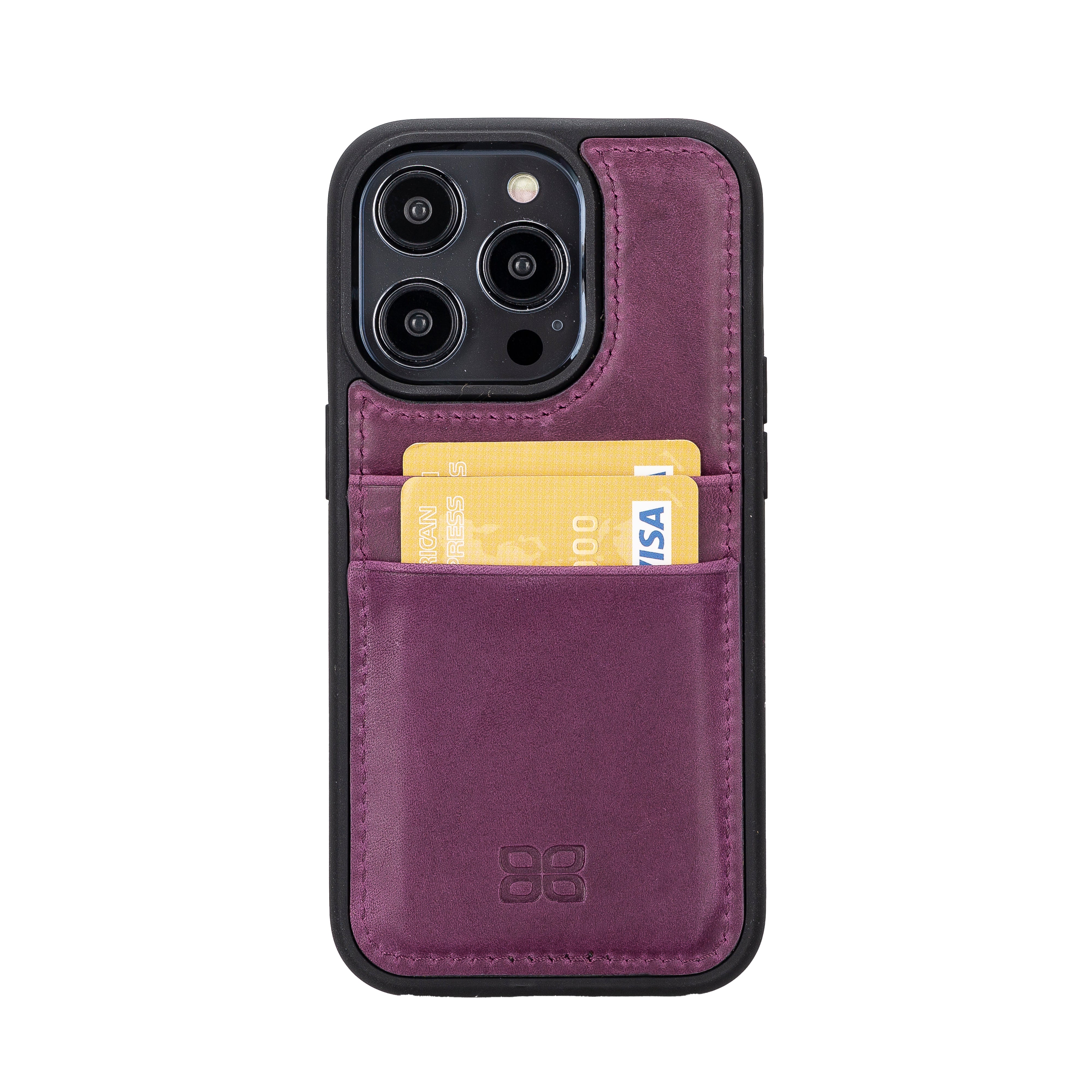 iPhone 14 Pro Max (6.7") Genuine Leather Flex Cover Back Snap On Case with Card Holder