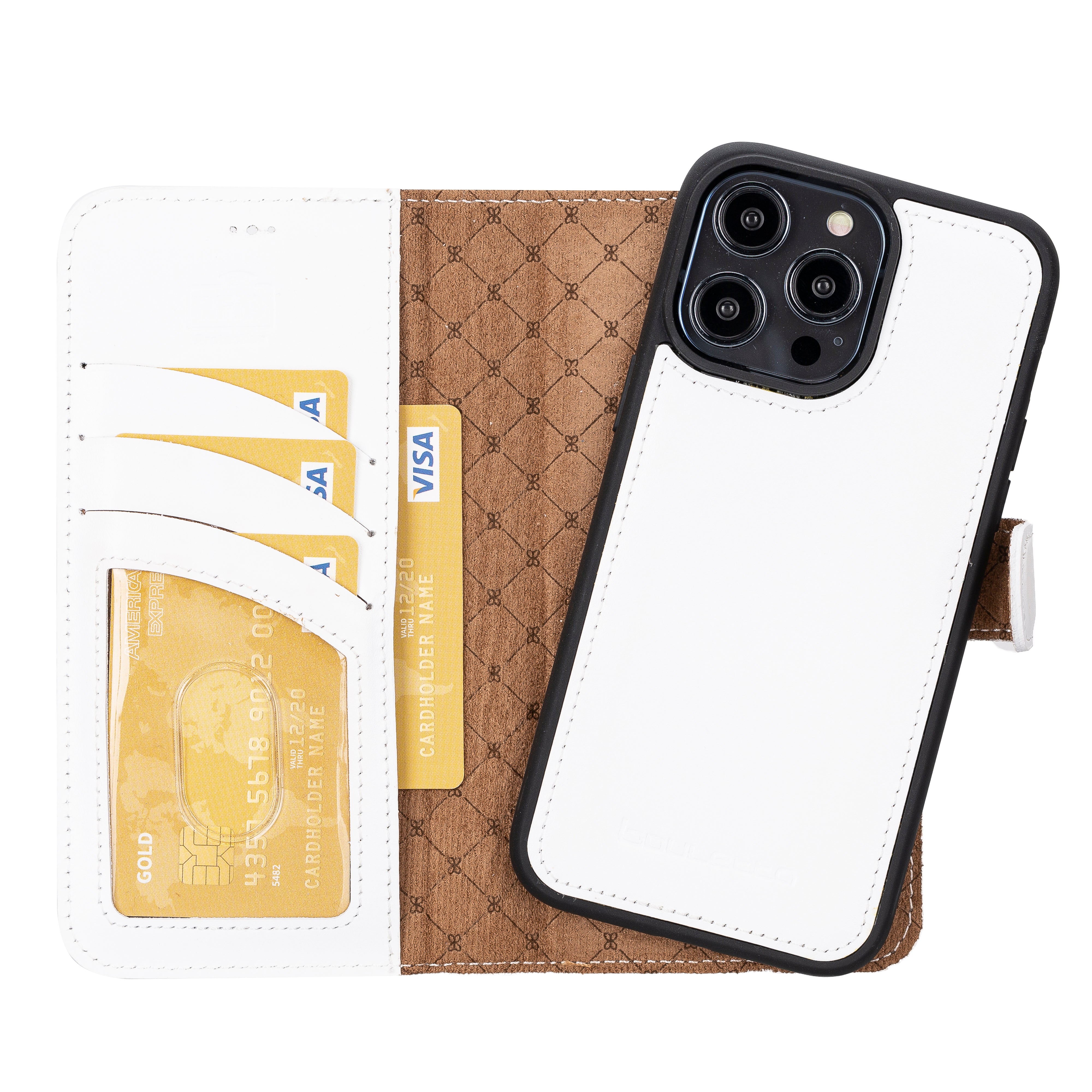 Étui portefeuille amovible en cuir véritable pour iPhone 14 Pro Max (6,7")