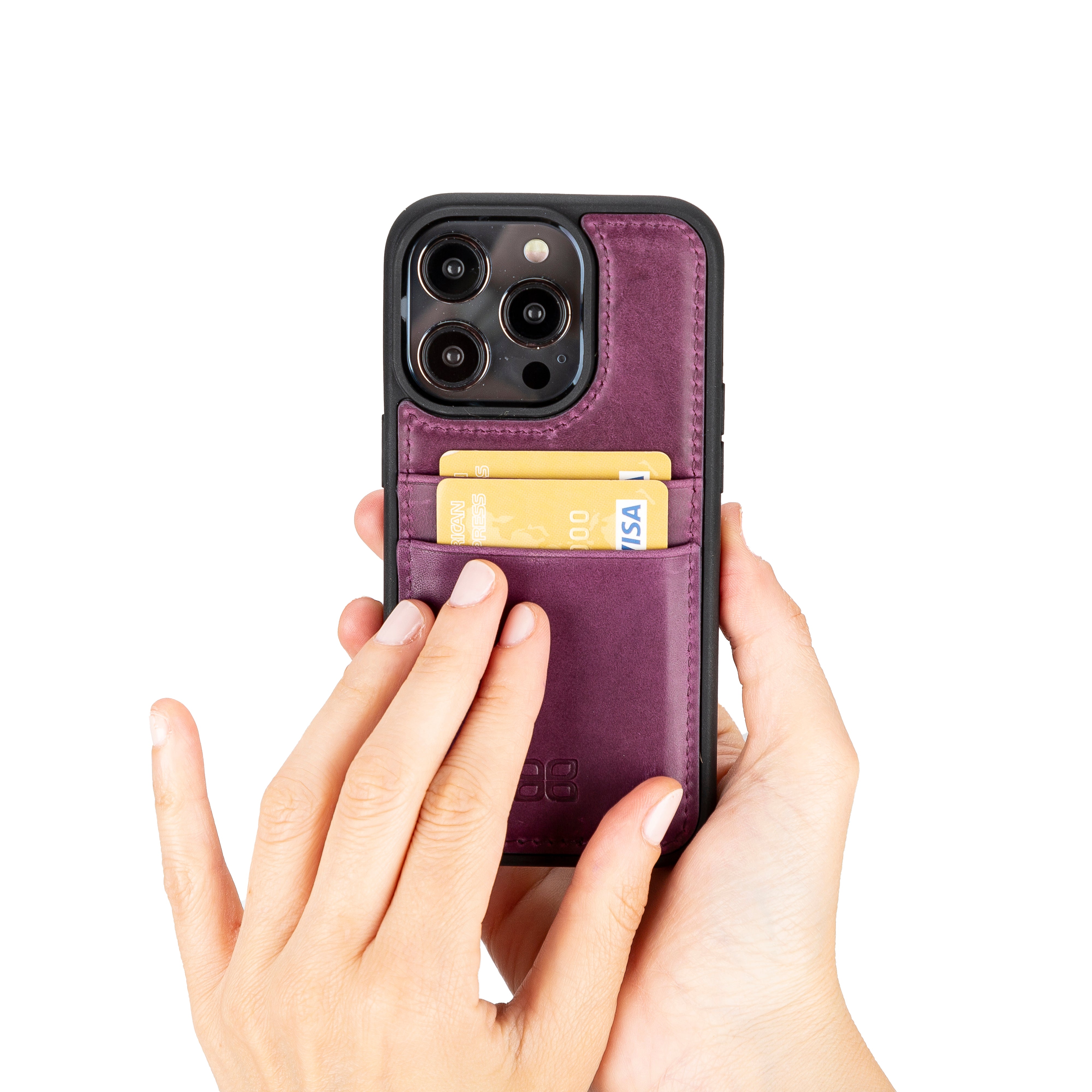iPhone 14 Pro Max (6.7") Genuine Leather Flex Cover Back Snap On Case with Card Holder