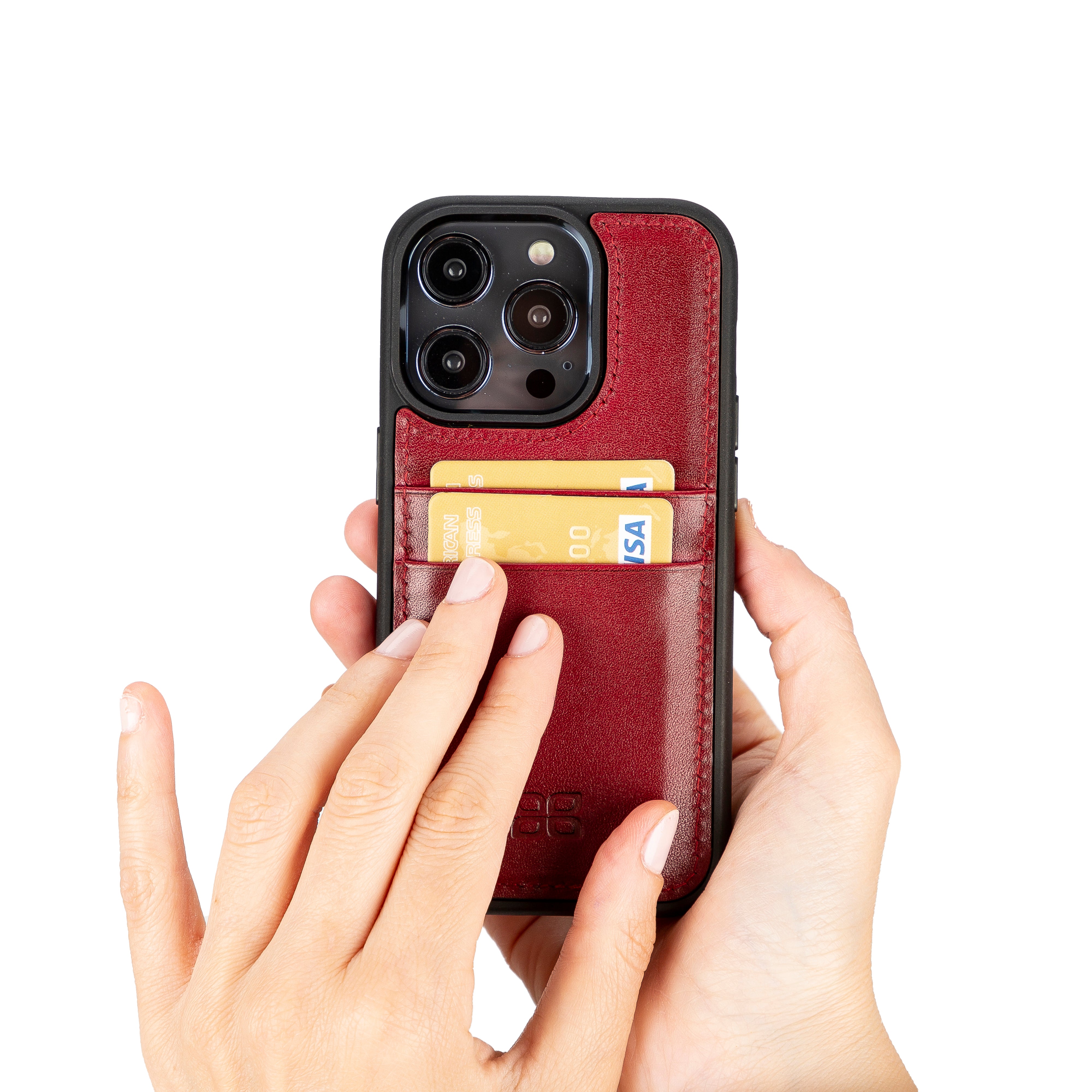 iPhone 14 Pro Max (6.7") Genuine Leather Flex Cover Back Snap On Case with Card Holder