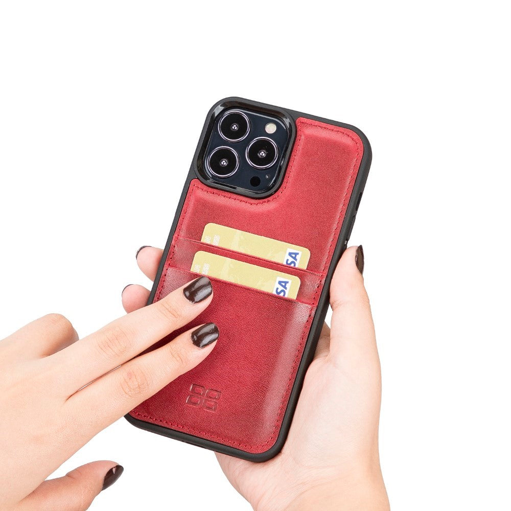 Coque arrière flexible en cuir véritable pour iPhone 13 Series avec porte-cartes