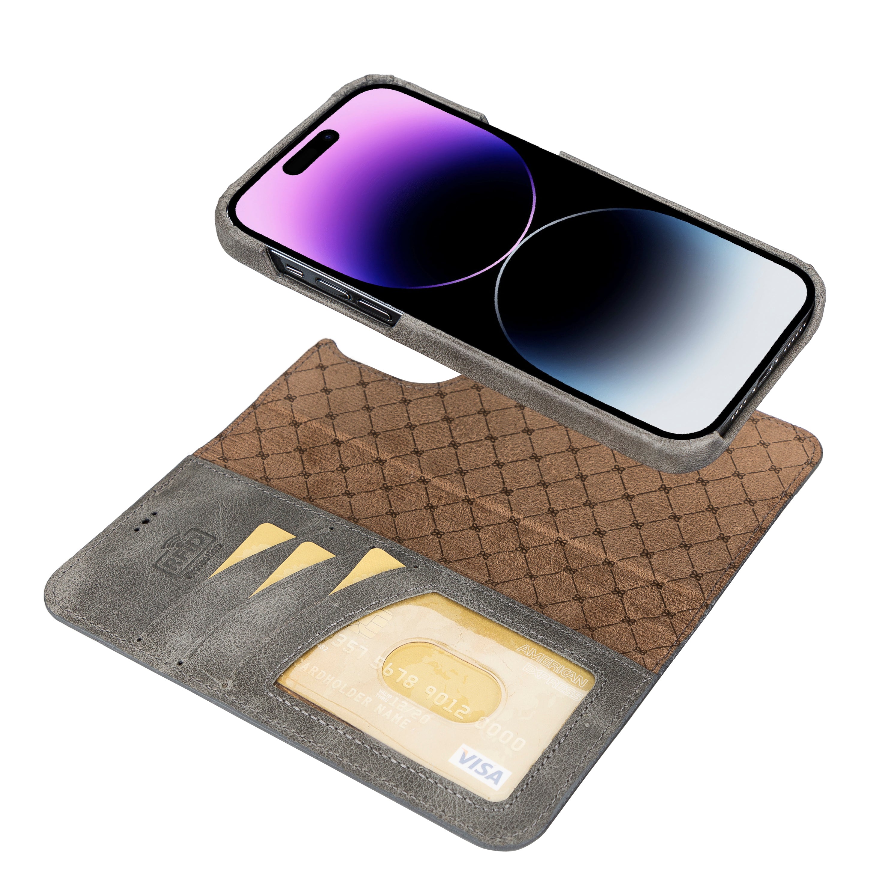 Étui portefeuille magique amovible en cuir véritable F360 pour iPhone 14 Pro Max (6,7")