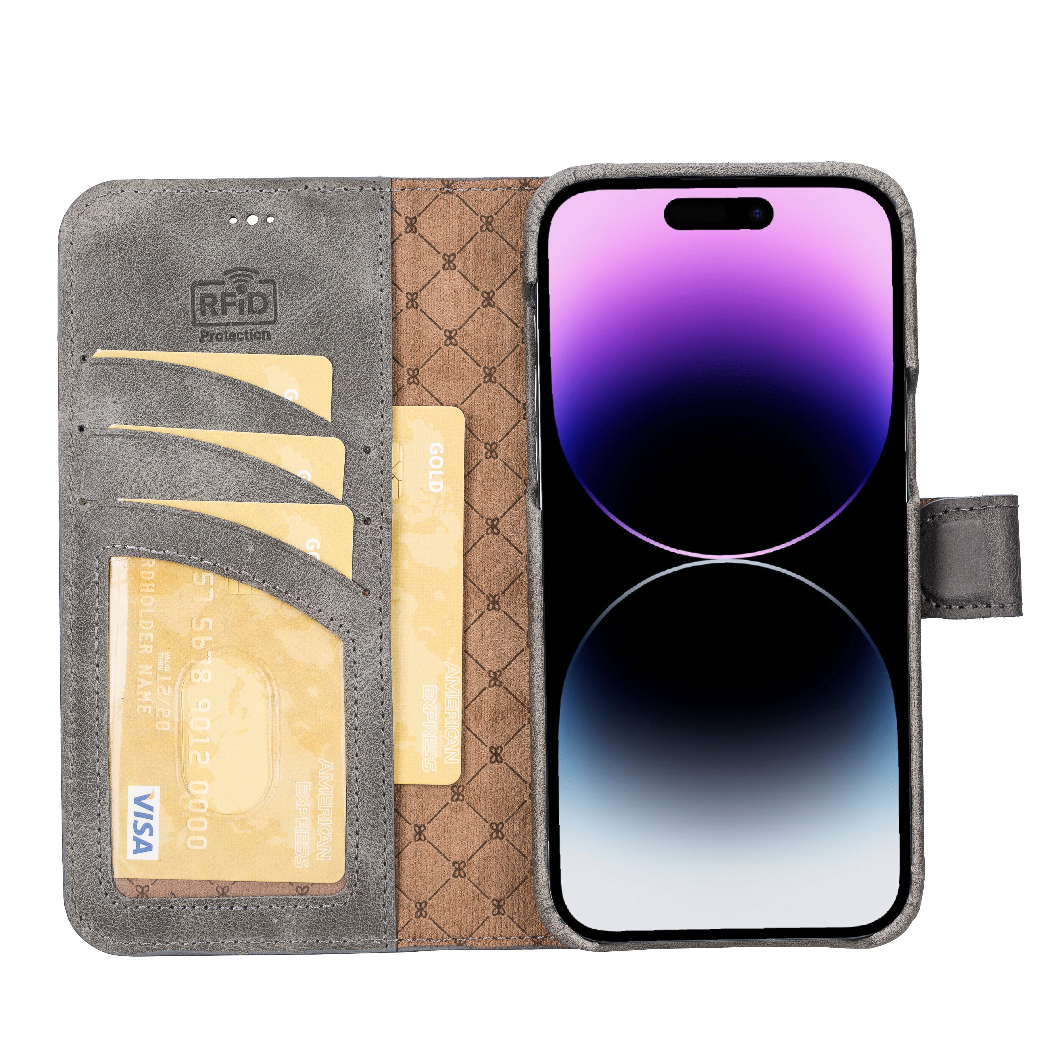 Étui portefeuille magique amovible en cuir véritable F360 pour iPhone 14 Pro Max (6,7")