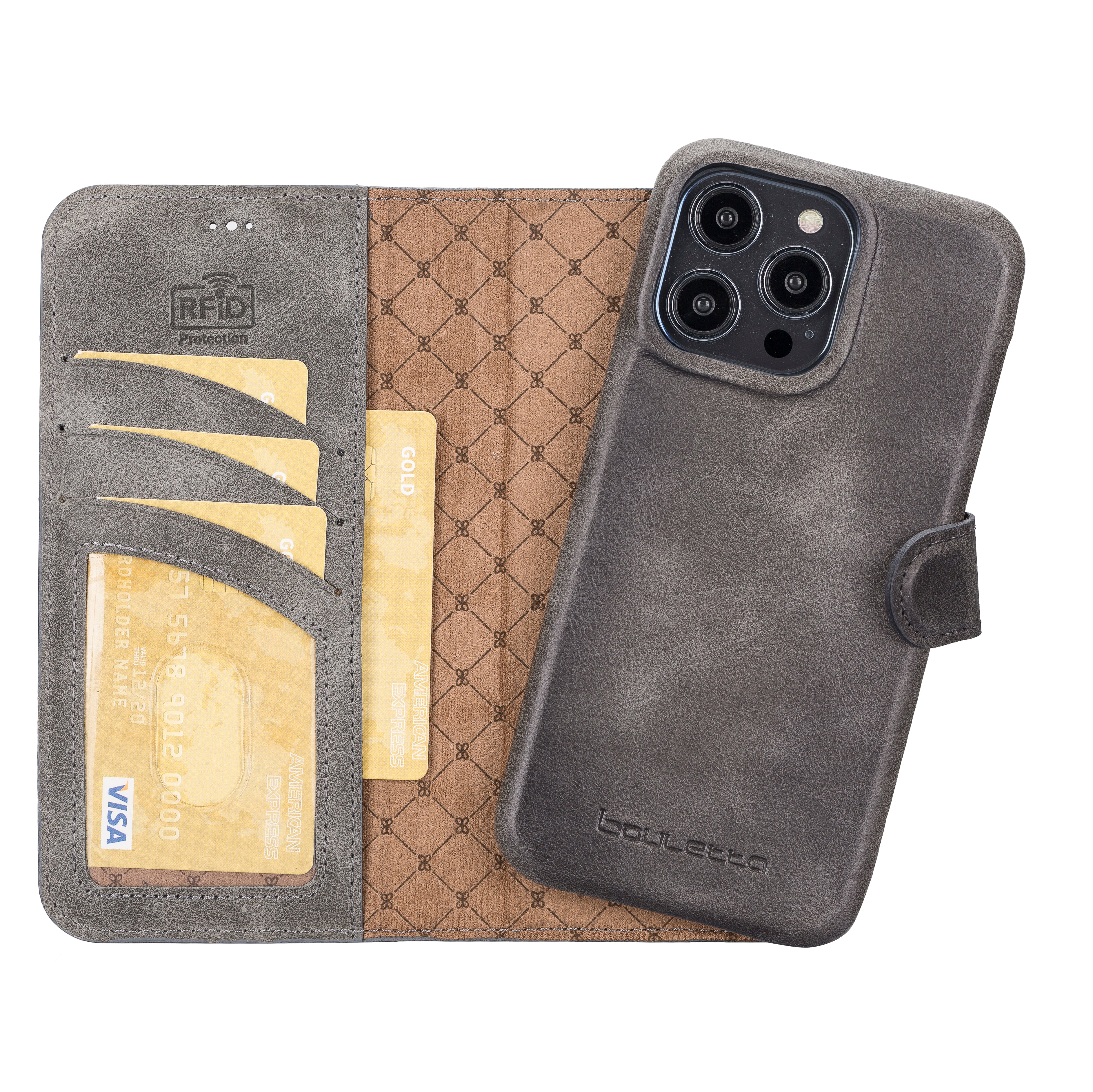 Étui portefeuille magique amovible en cuir véritable F360 pour iPhone 14 Pro Max (6,7")