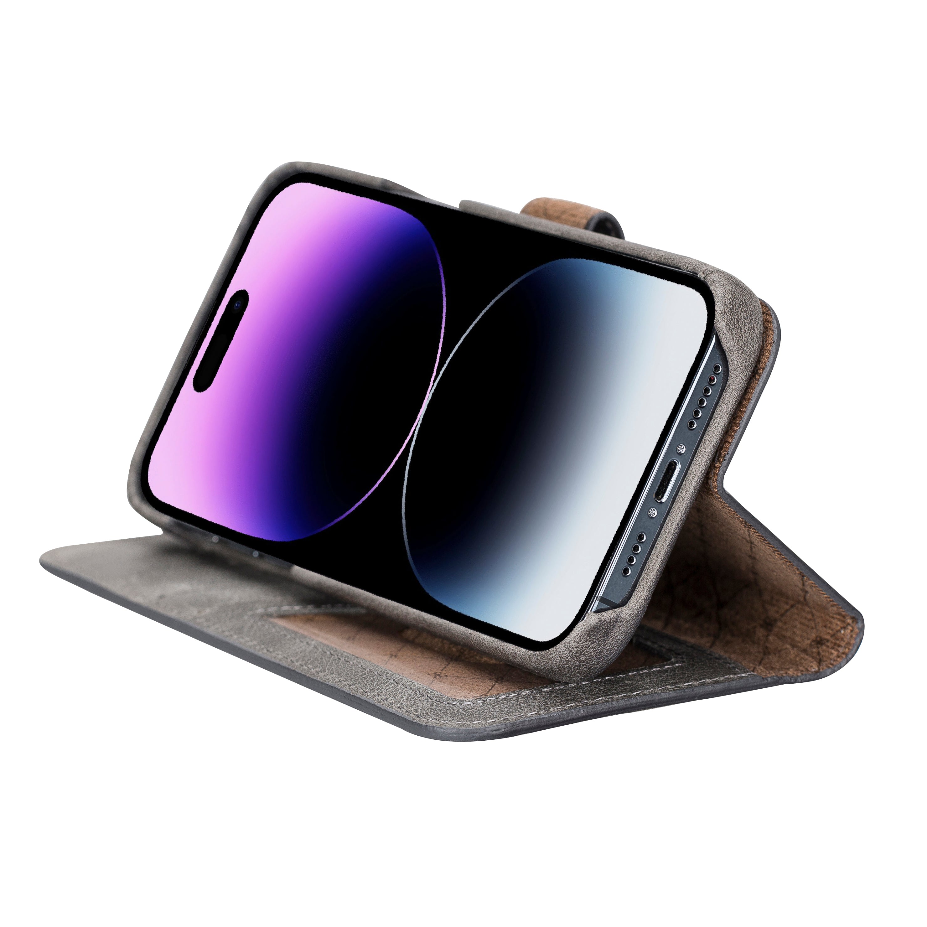 Étui portefeuille magique amovible en cuir véritable F360 pour iPhone 14 Pro Max (6,7")