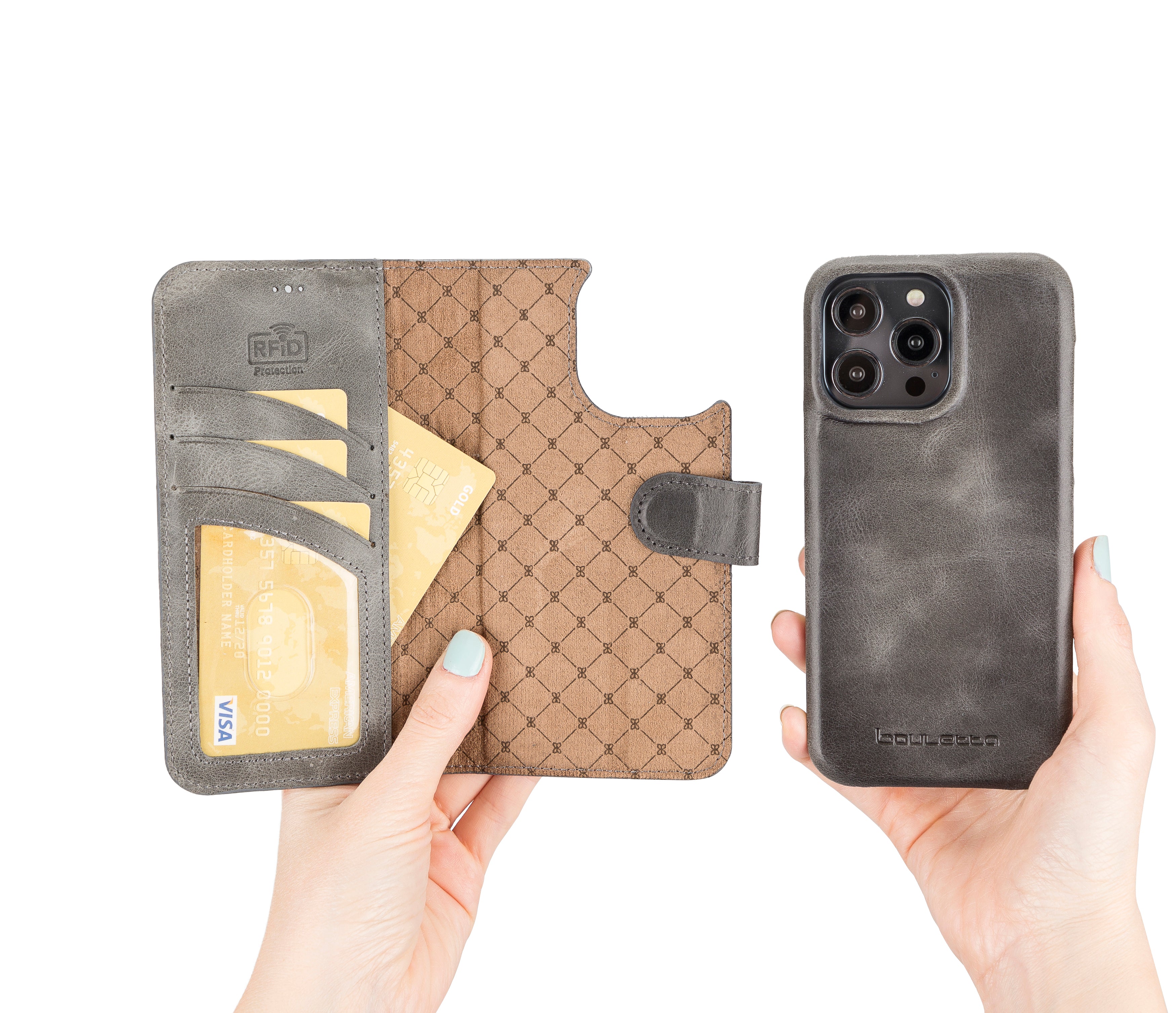 Étui portefeuille magique amovible en cuir véritable F360 pour iPhone 14 Pro Max (6,7")