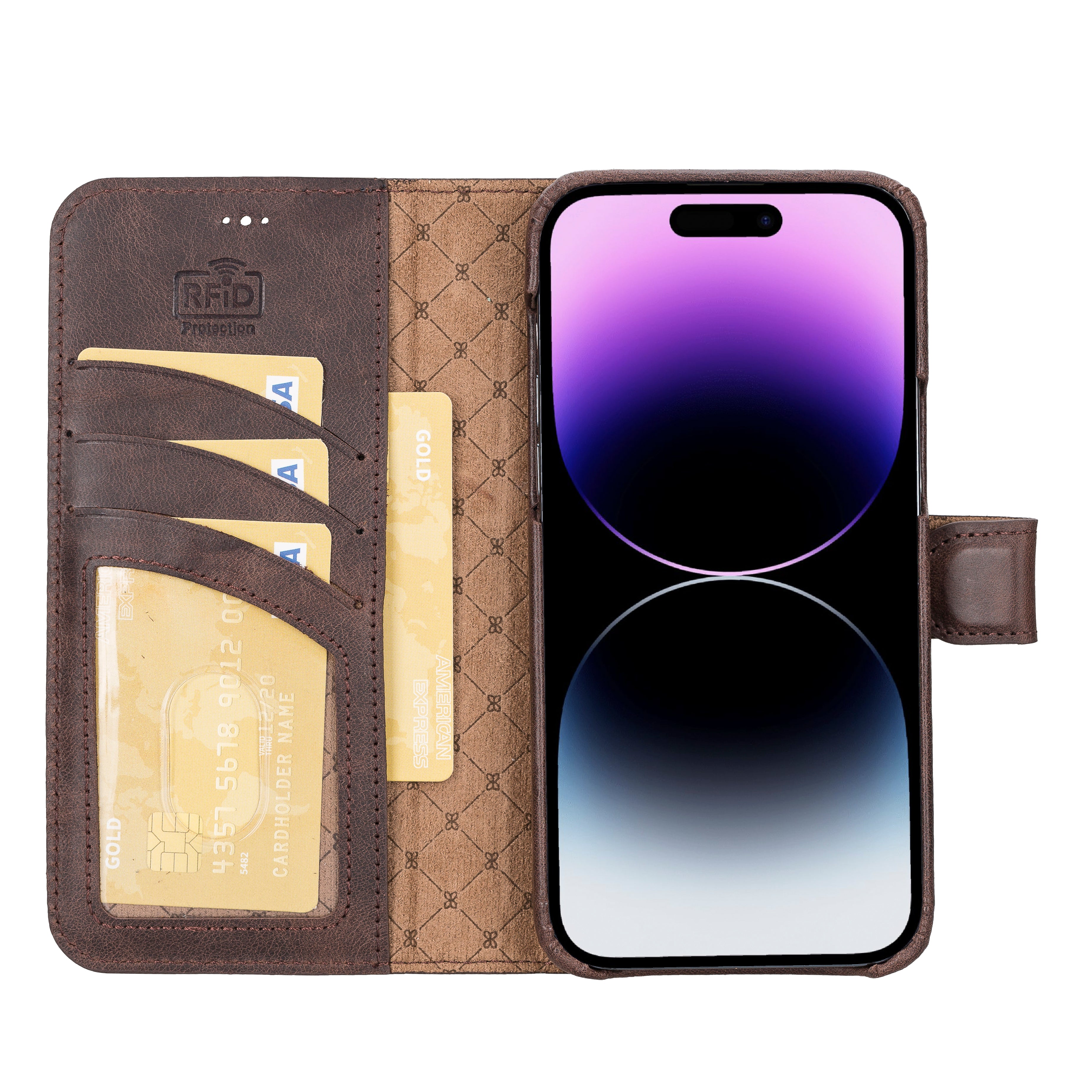 Étui portefeuille magique amovible en cuir véritable F360 pour iPhone 14 Pro Max (6,7")
