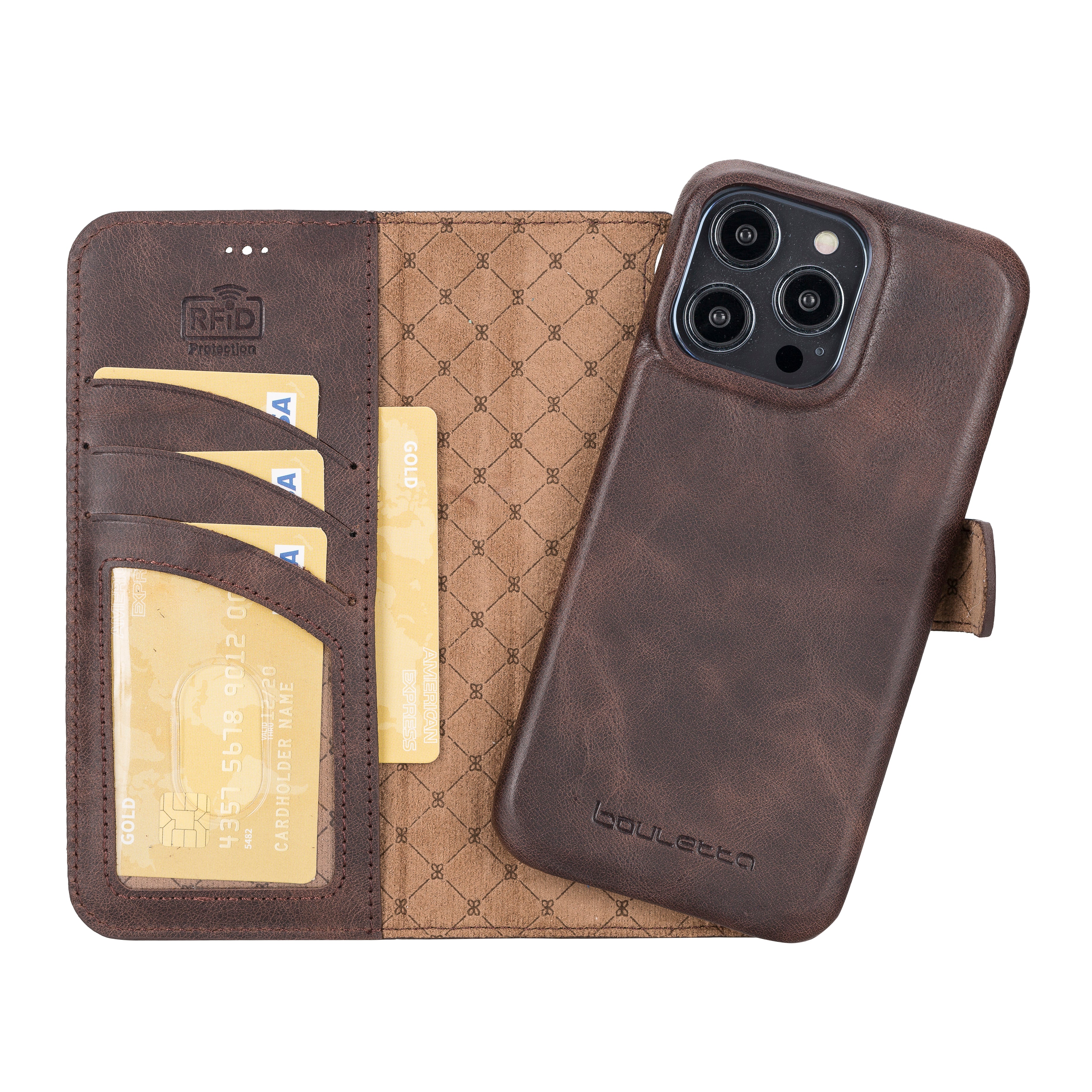 Étui portefeuille magique amovible en cuir véritable F360 pour iPhone 14 Pro Max (6,7")