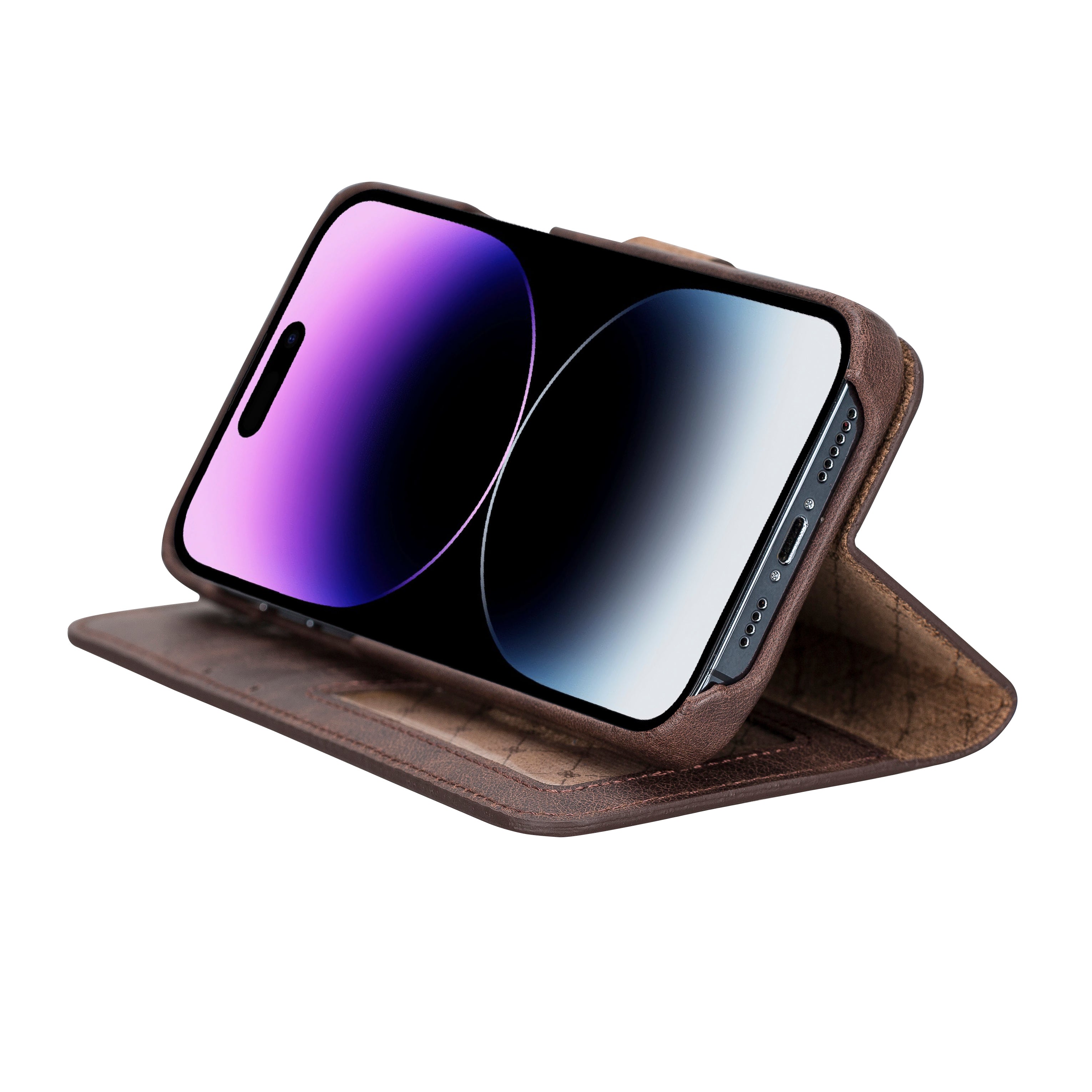 Étui portefeuille magique amovible en cuir véritable F360 pour iPhone 14 Pro Max (6,7")