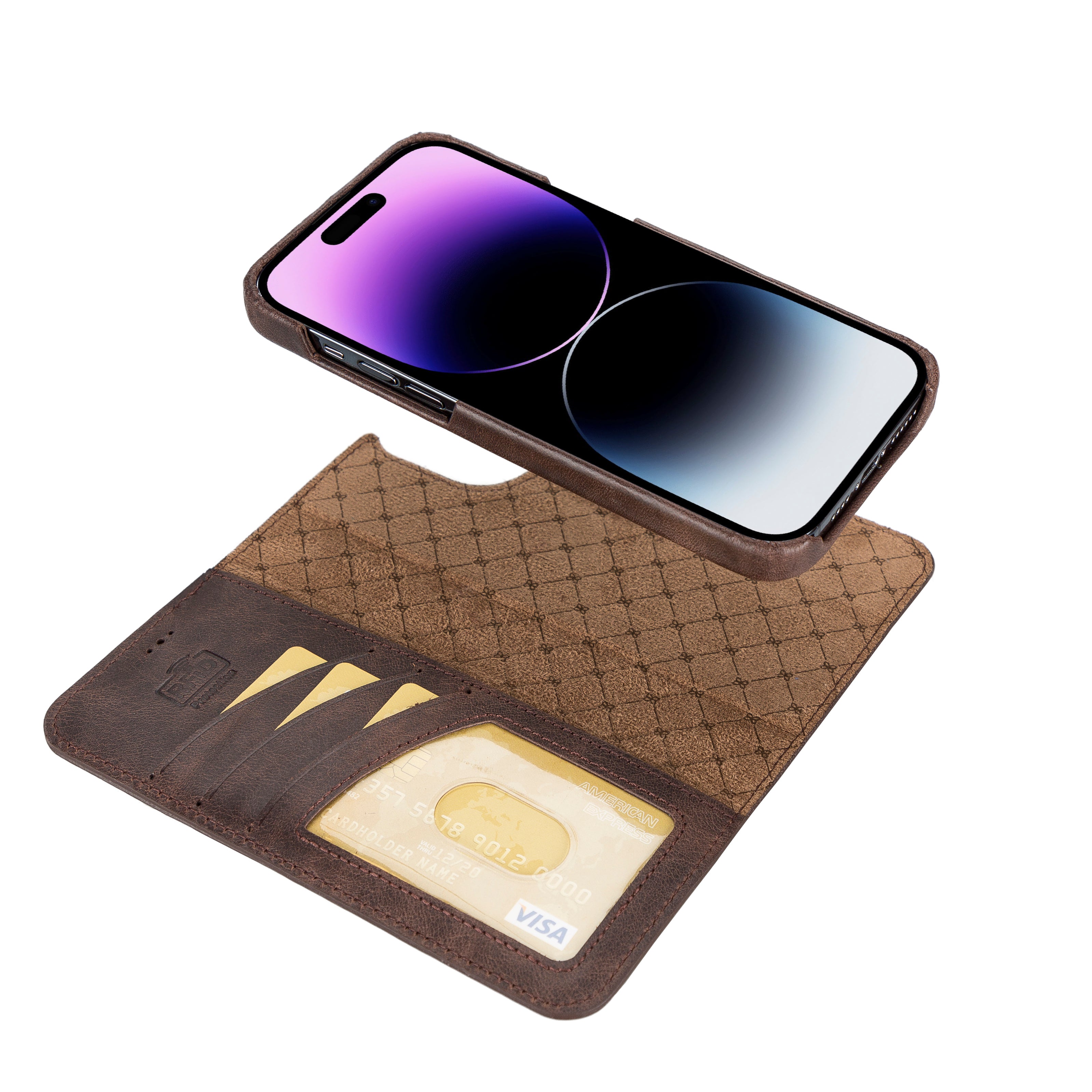Étui portefeuille magique amovible en cuir véritable F360 pour iPhone 14 Pro Max (6,7")