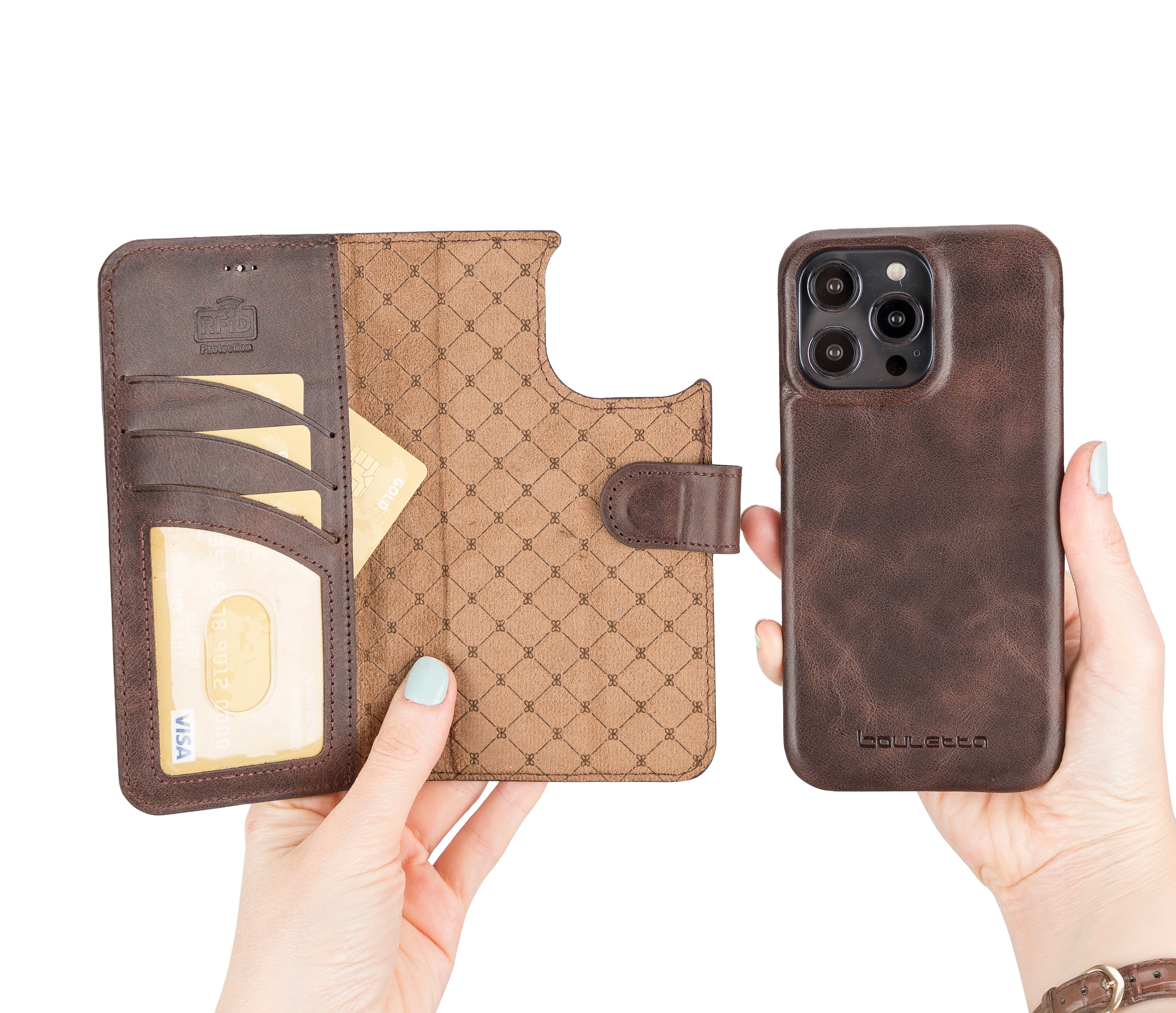 Étui portefeuille magique amovible en cuir véritable F360 pour iPhone 14 Pro Max (6,7")